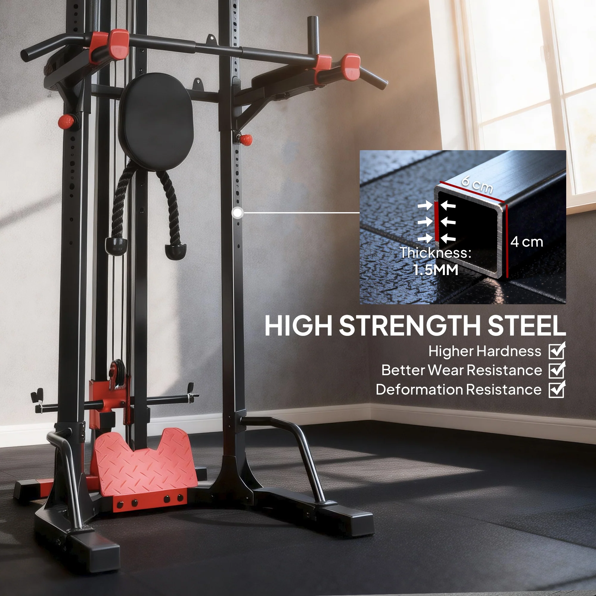 SPORTNOW Power Tower With Lat Pull Down Machine, Pull Up Bar, Dip Station - Image 9