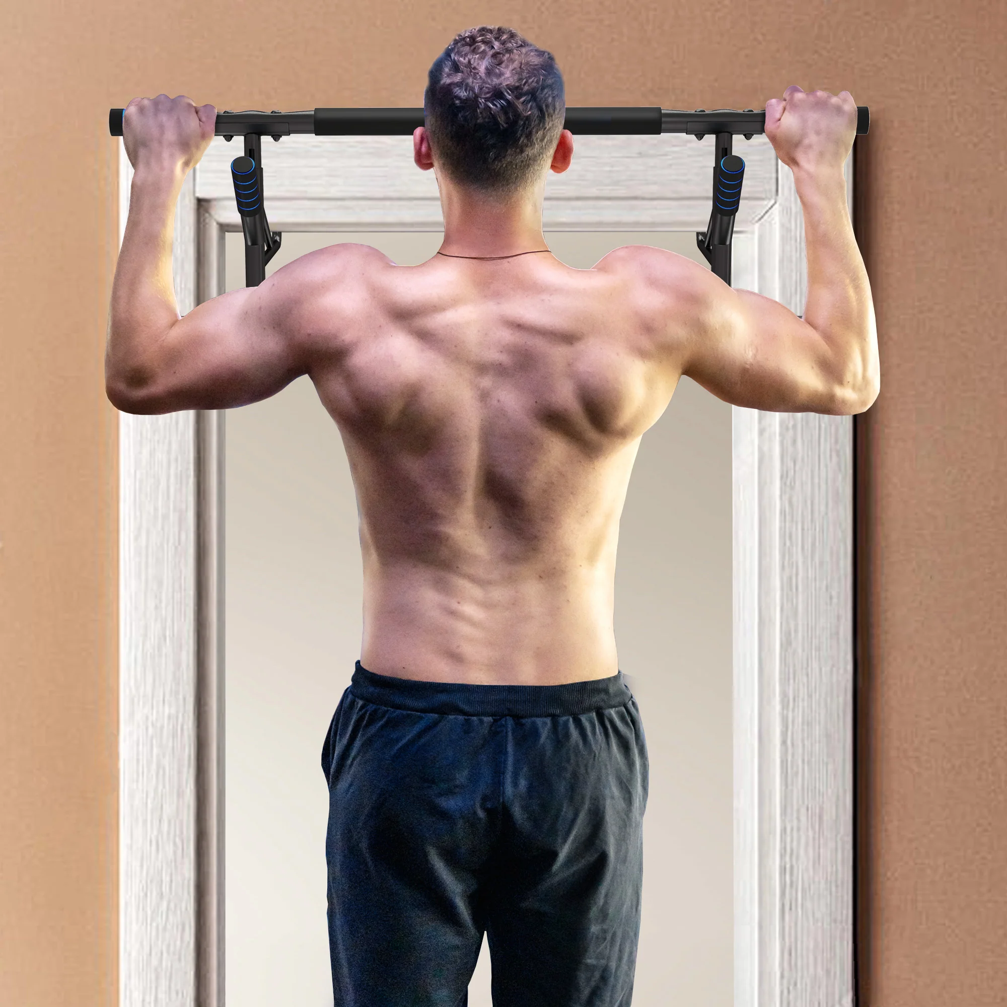 SPORTNOW Pull-Up Bar Doorway Push Up Stand W/ Resistance Bands - Image 2