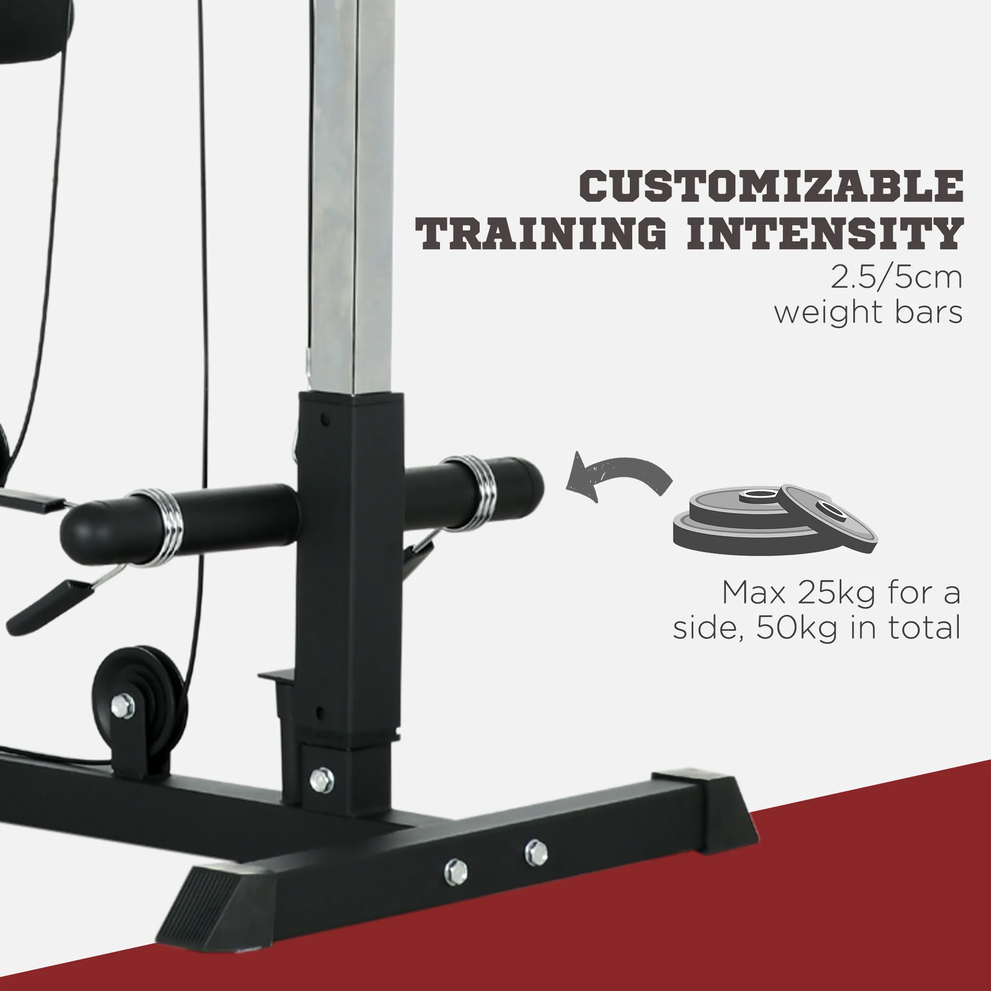 SPORTNOW Pull Up Station Power Cage with Adjustable Seat, Home Gym - Red - Image 13