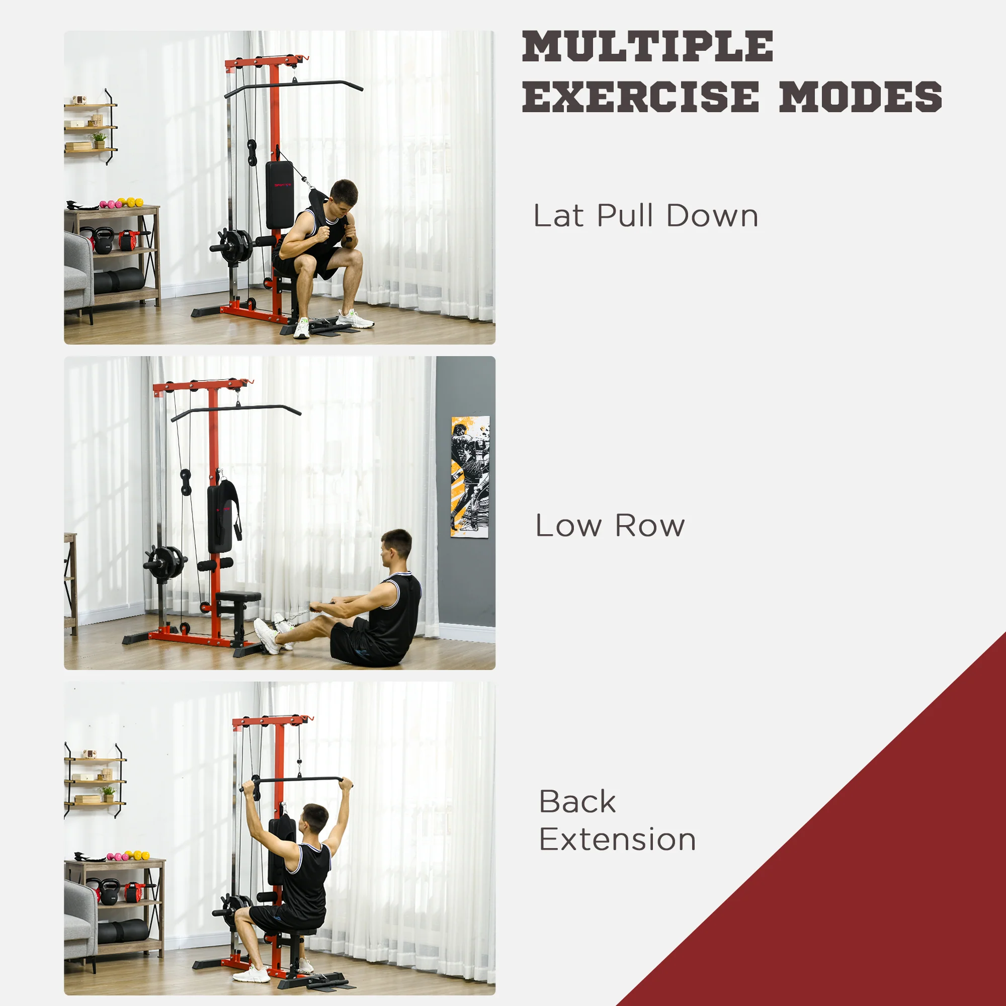 SPORTNOW Pull Up Station Power Cage with Adjustable Seat, Home Gym - Red - Image 3