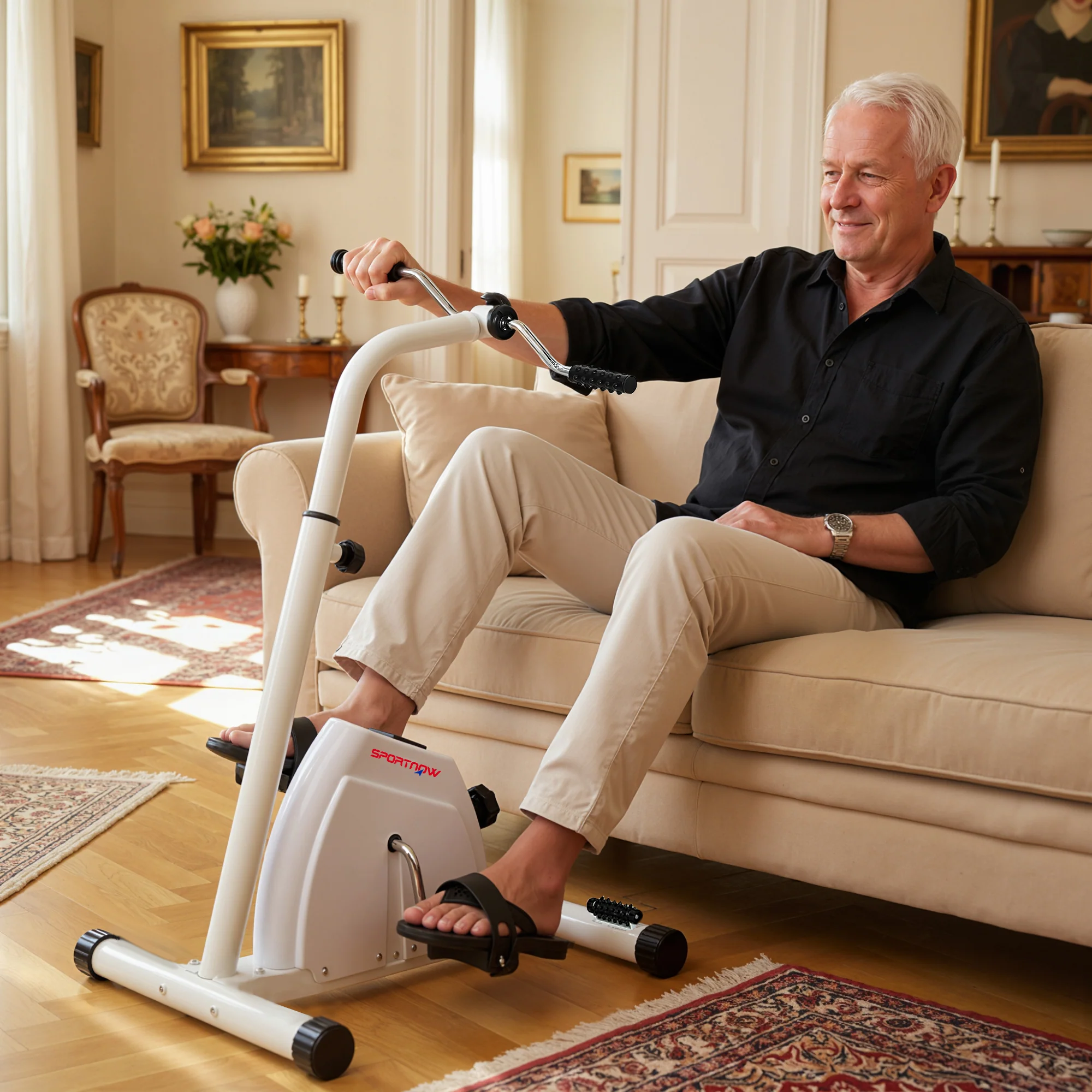 SPORTNOW Seated Pedal Exerciser With Dual Massage And LCD Display, White - Image 2