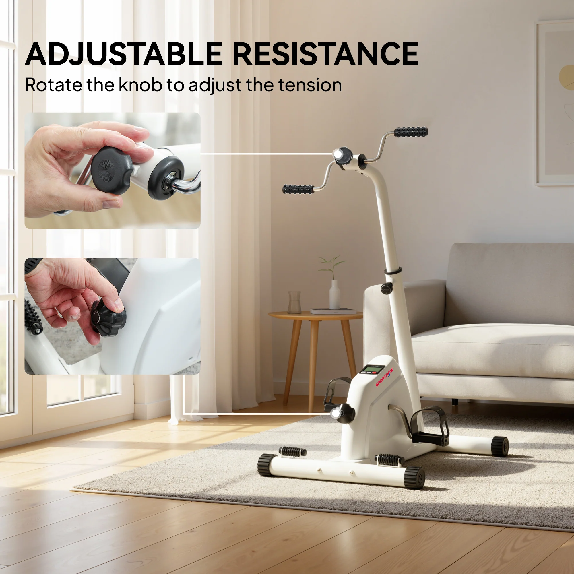 SPORTNOW Seated Pedal Exerciser With Dual Massage And LCD Display, White - Image 3