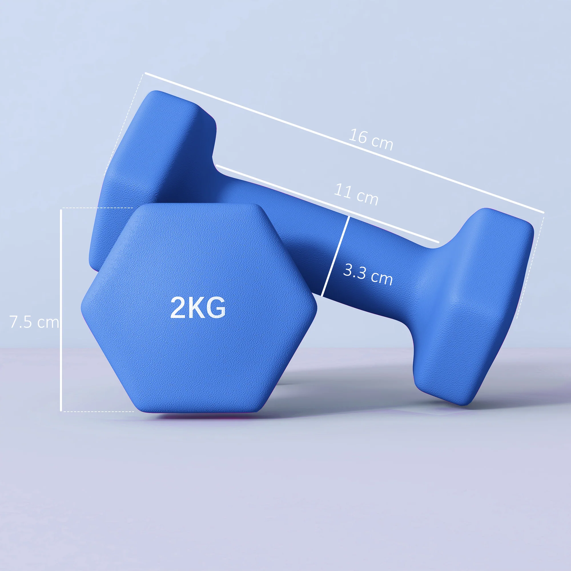 SPORTNOW Set of 2 Hexagonal Dumbbells Weights Pair, 2 x 2kg, Blue - Image 5