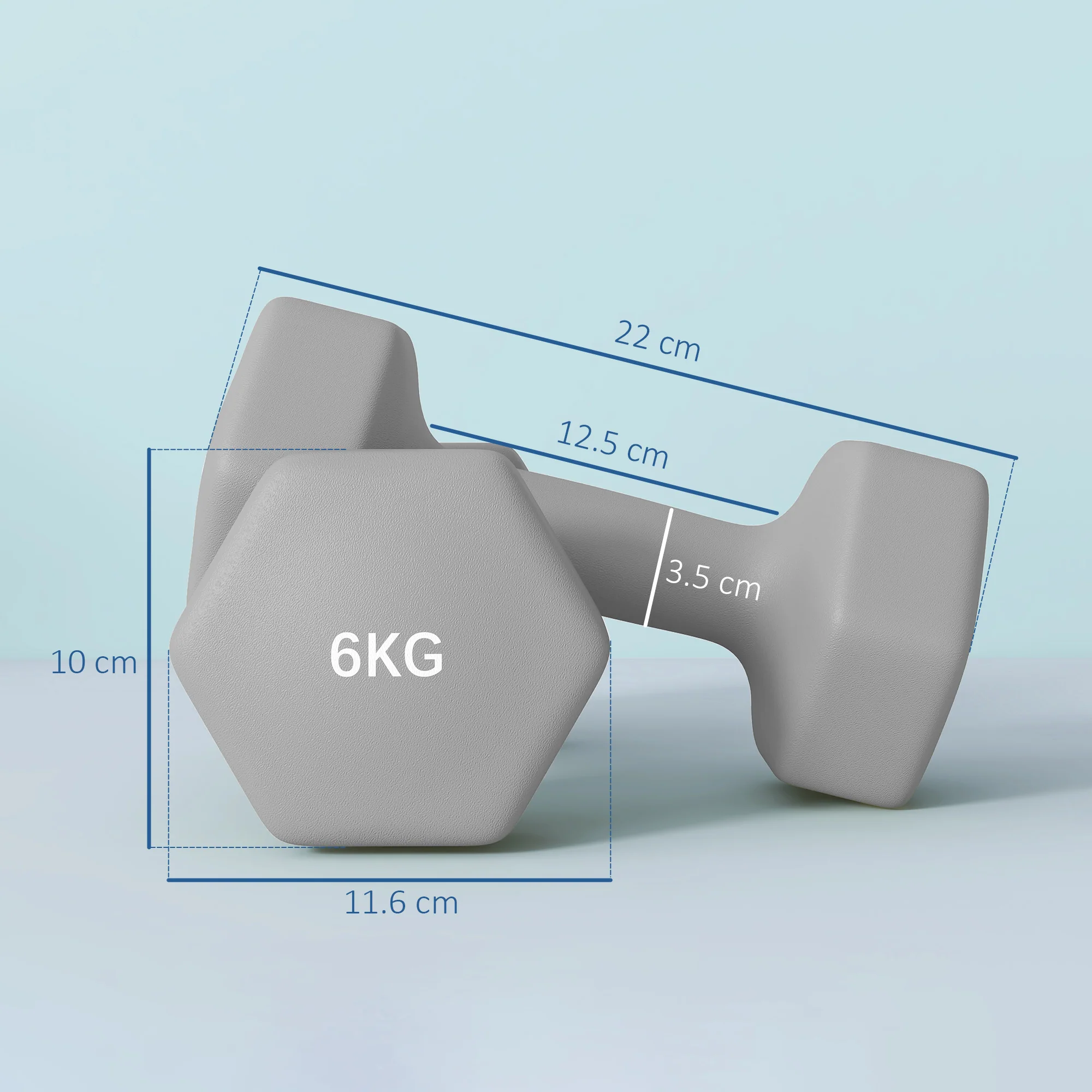 SPORTNOW Set of 2 Hexagonal Dumbbells Weights Pair, 2 x 6kg, Grey - Image 5