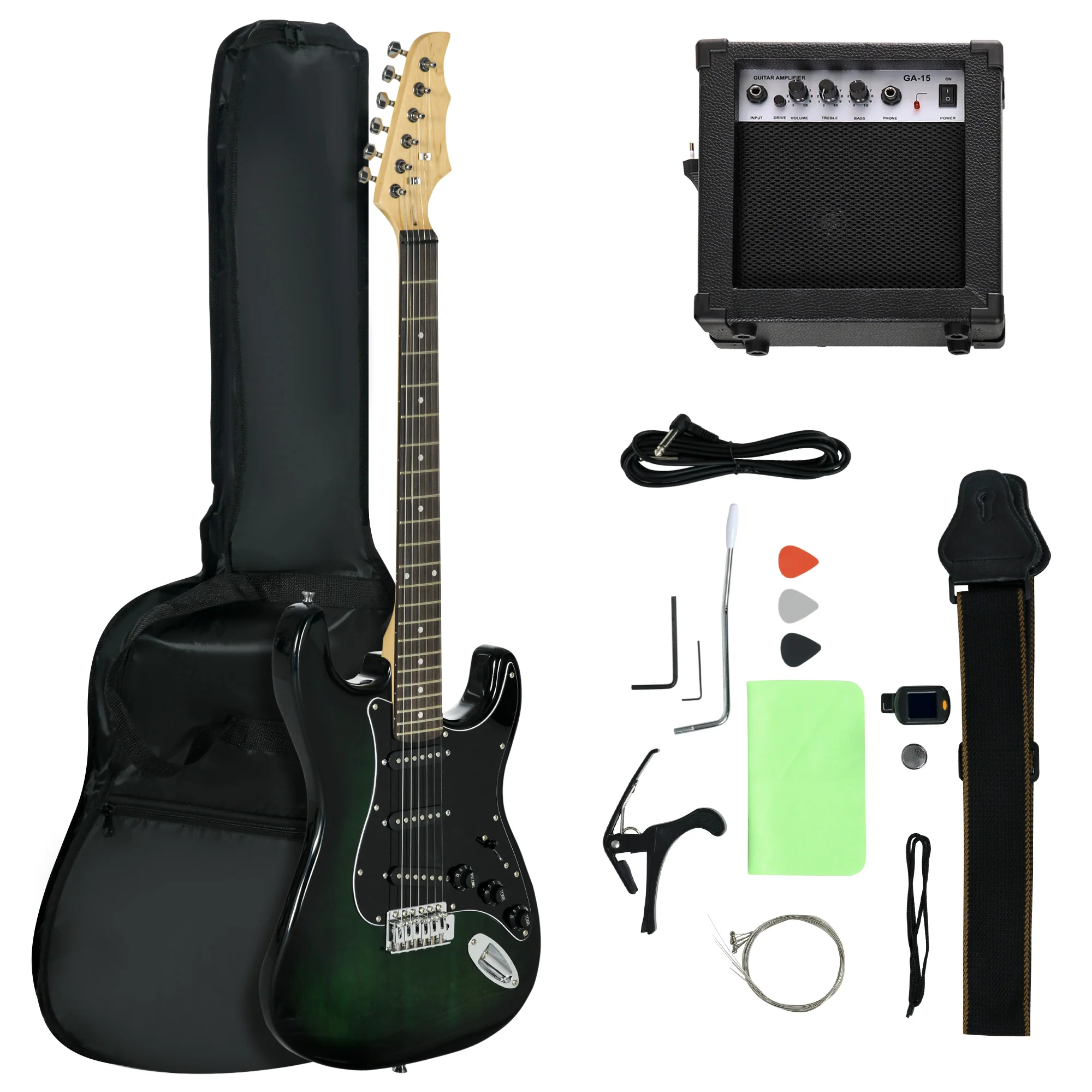 SPORTNOW Six-String Electric Guitar w/ 15W Amp, Digital Turner, Picks, Bag