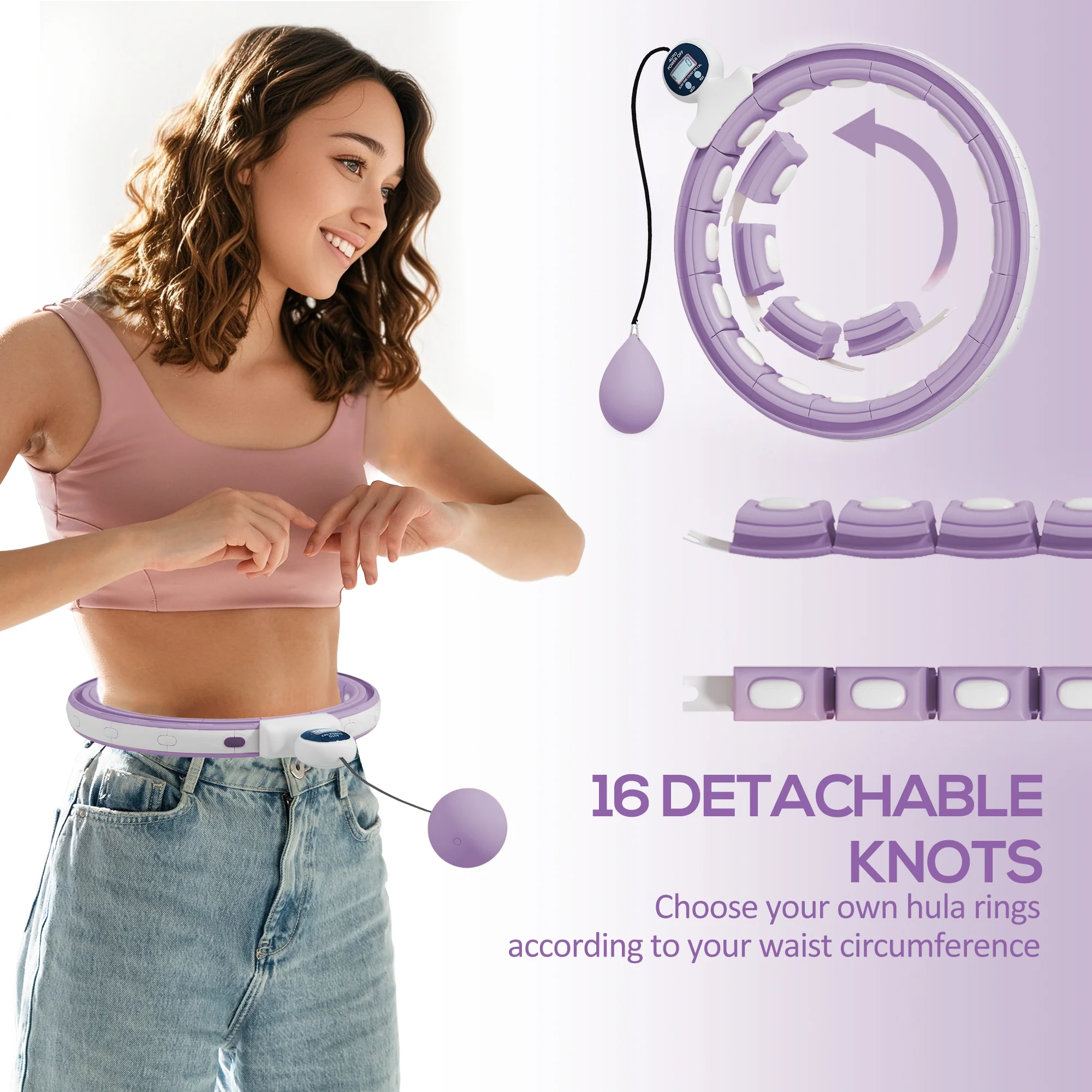 SPORTNOW Smart Weighted Hula Hoop With 16 Detachable Knots - Image 13