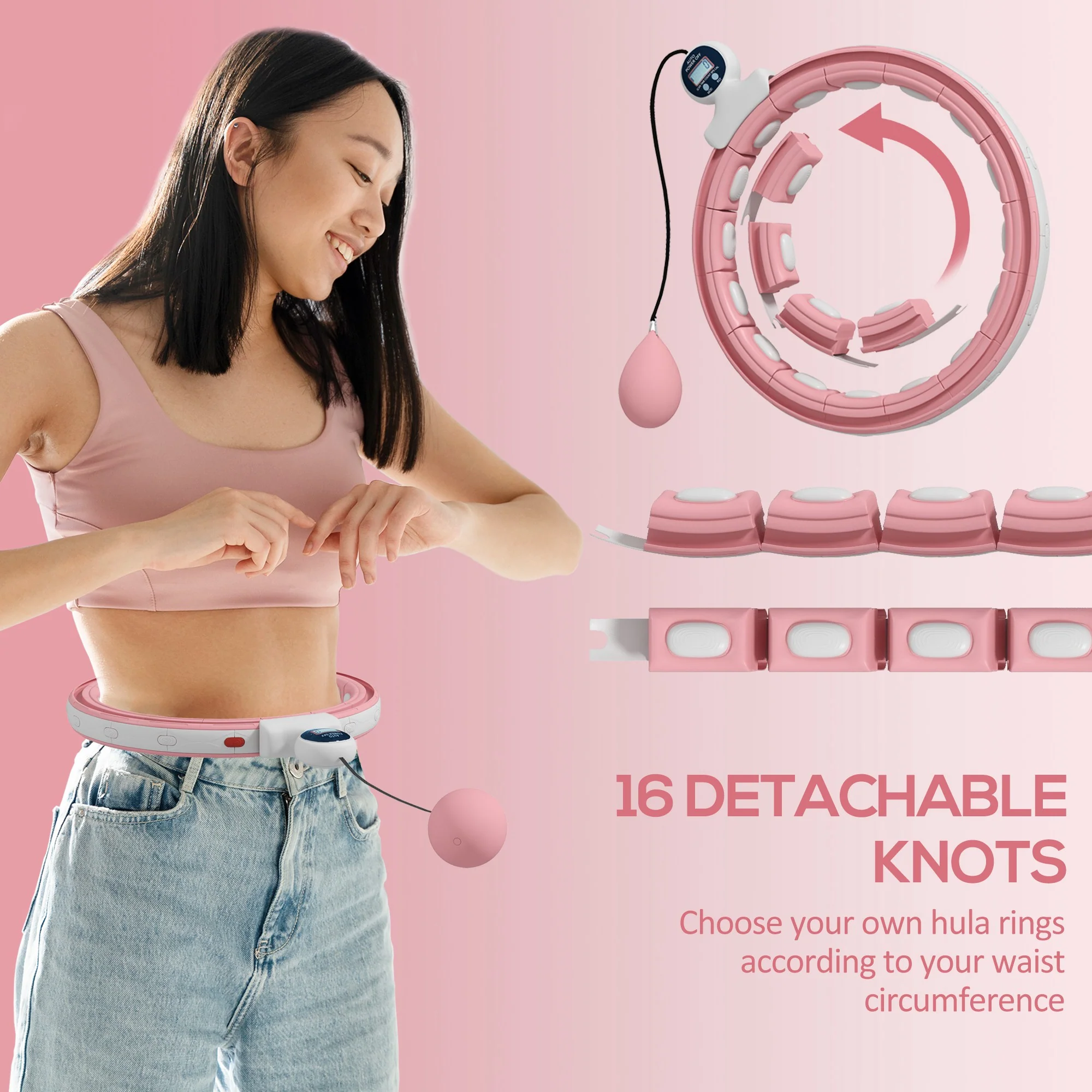 SPORTNOW Smart Weighted Hula Hoop With 16 Detachable Knots And Digital Counter - Image 4