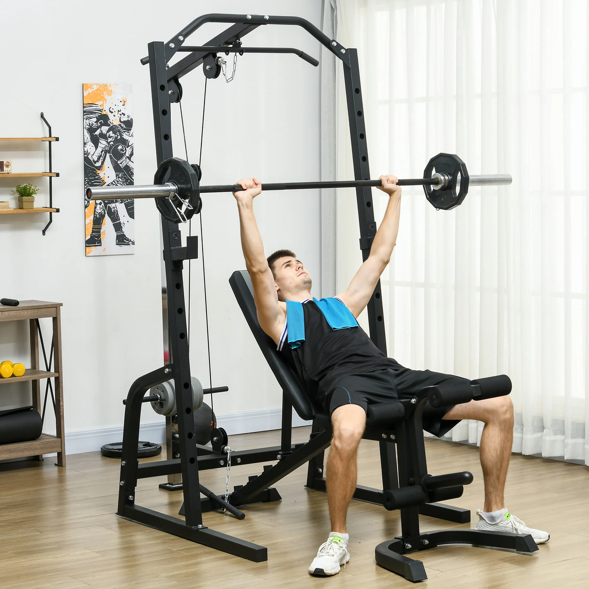 SPORTNOW Smith Machine Power Rack with Pull Up Bar, Lat Pull Down System - Image 2