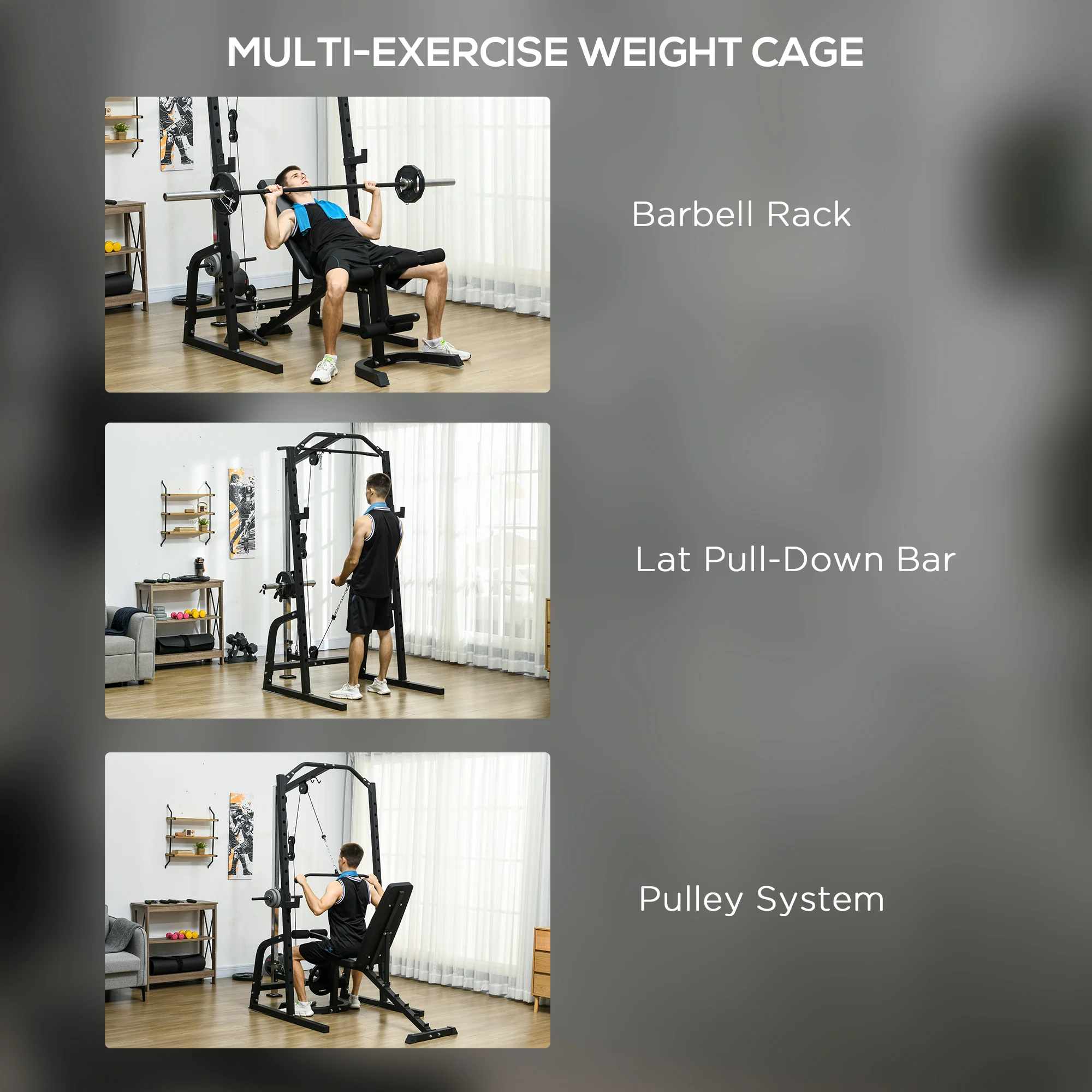 SPORTNOW Smith Machine Power Rack with Pull Up Bar, Lat Pull Down System - Image 3