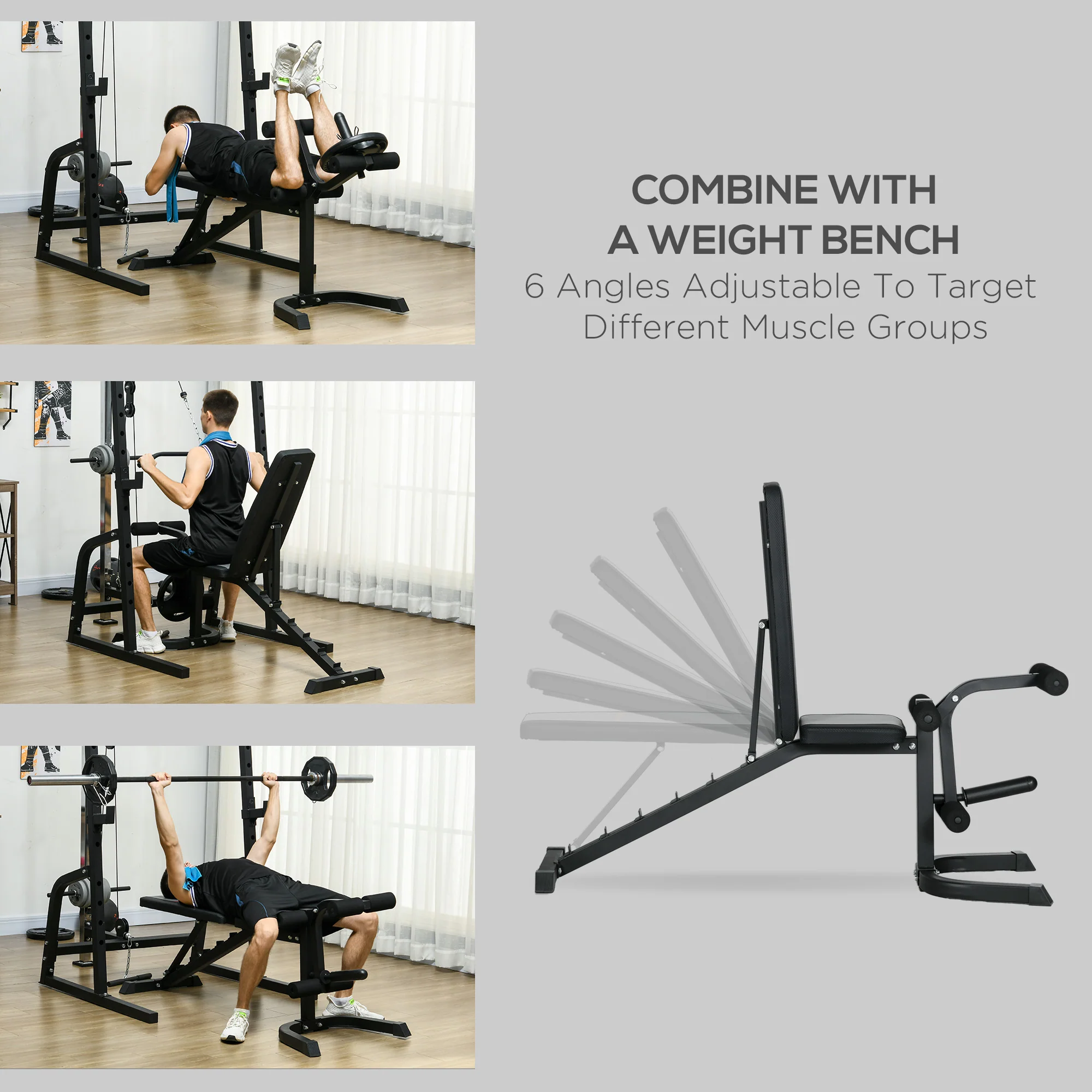 SPORTNOW Smith Machine Power Rack with Pull Up Bar, Lat Pull Down System - Image 4
