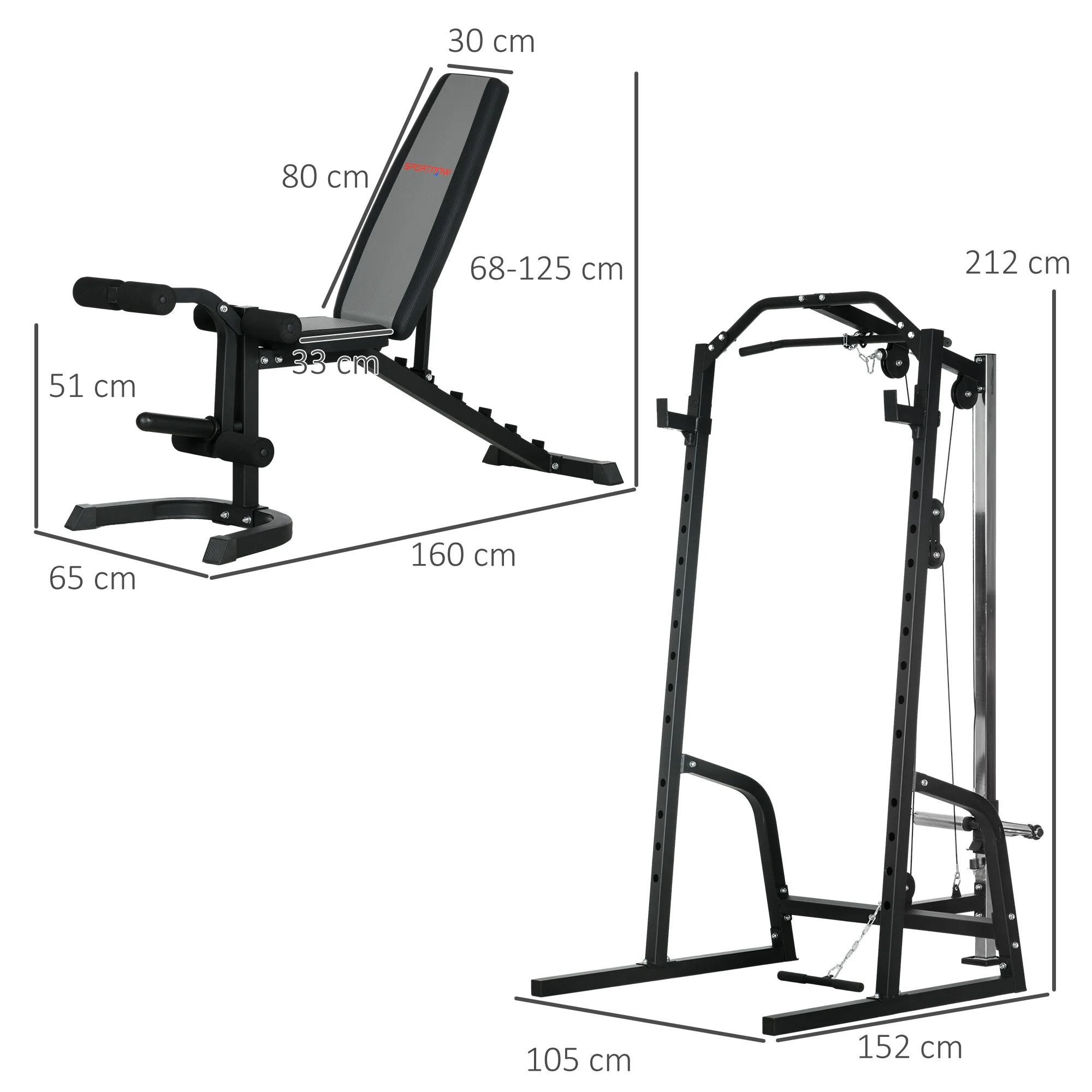 SPORTNOW Smith Machine Power Rack with Pull Up Bar, Lat Pull Down System - Image 5