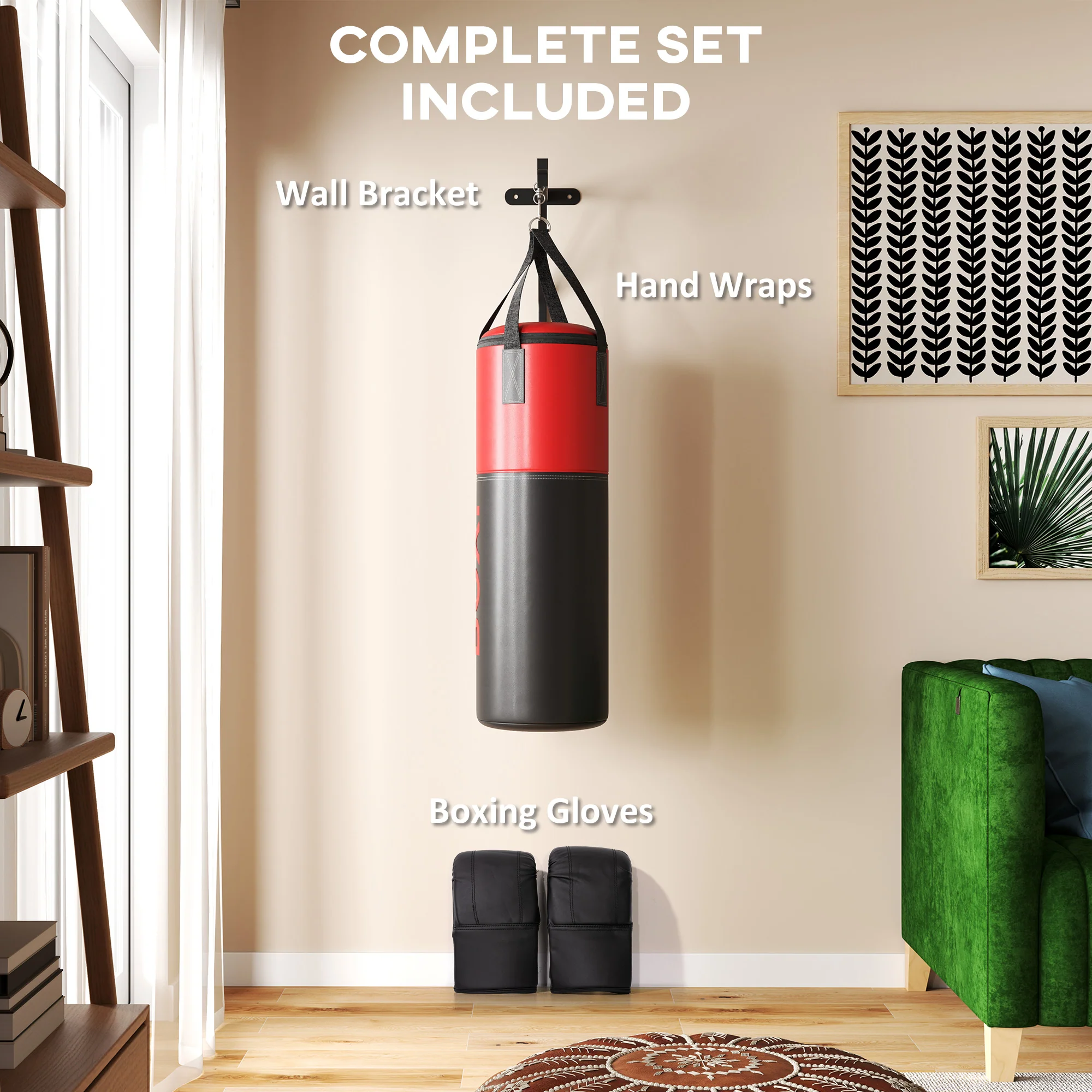 SPORTNOW Unfilled Punch Bag with Boxing Gloves and Wall Mounted Bracket - Image 4