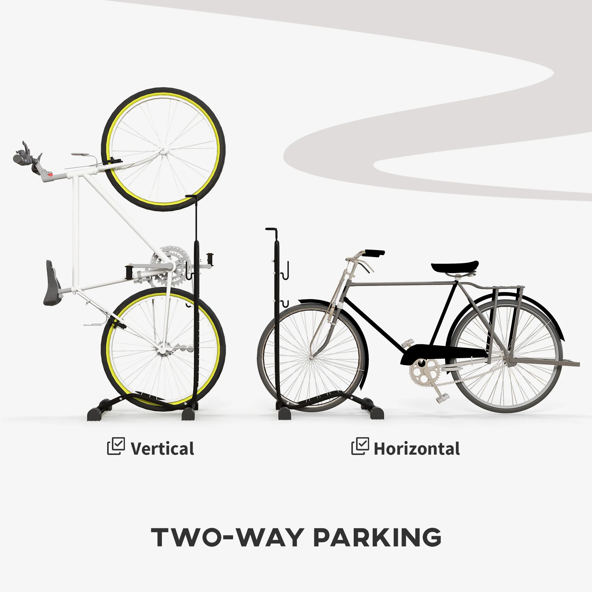 SPORTNOW Vertical & Horizontal Bike Rack Fits 6"-28" And 700c Bikes, Black - Image 3