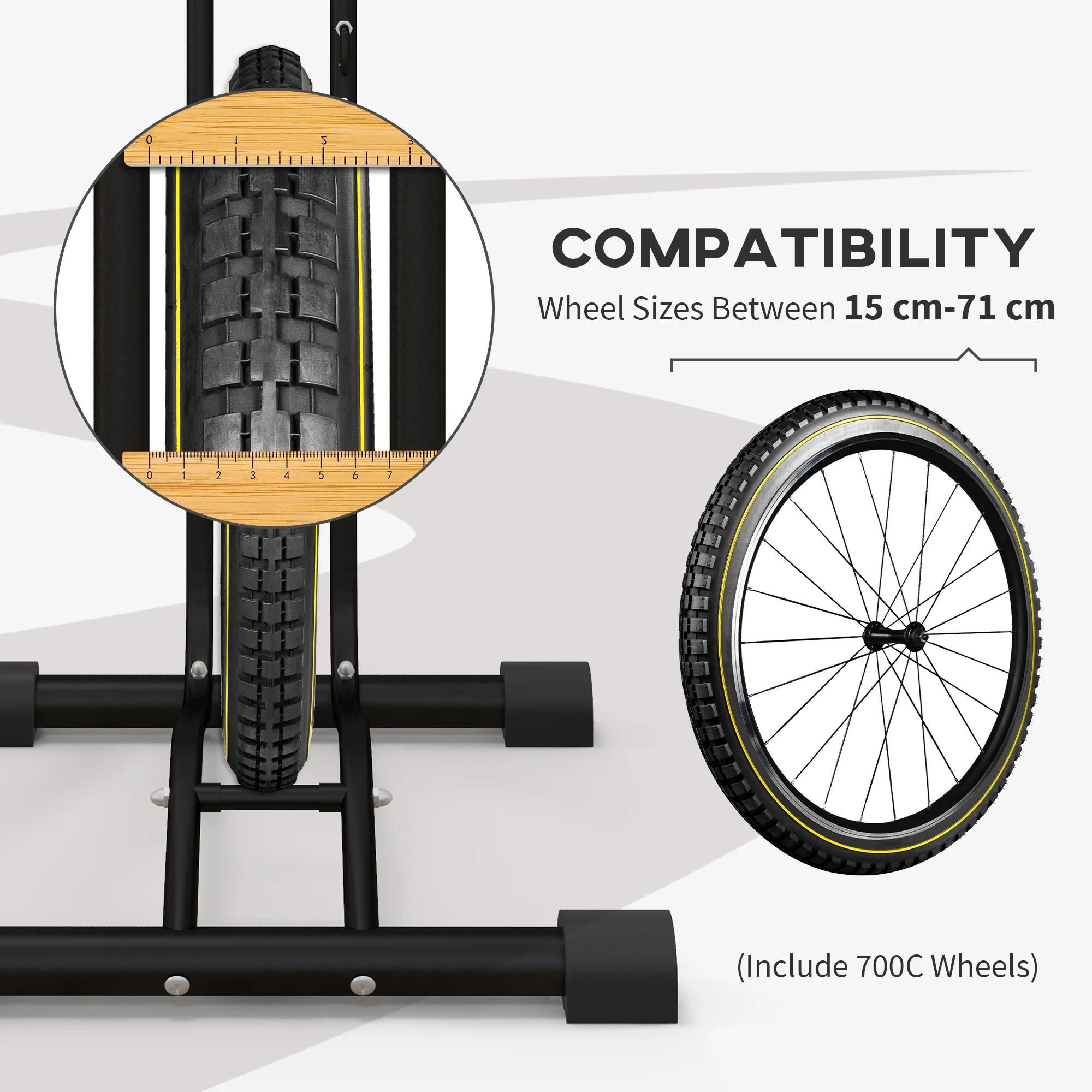 SPORTNOW Vertical & Horizontal Bike Rack Fits 6"-28" And 700c Bikes, Black - Image 4