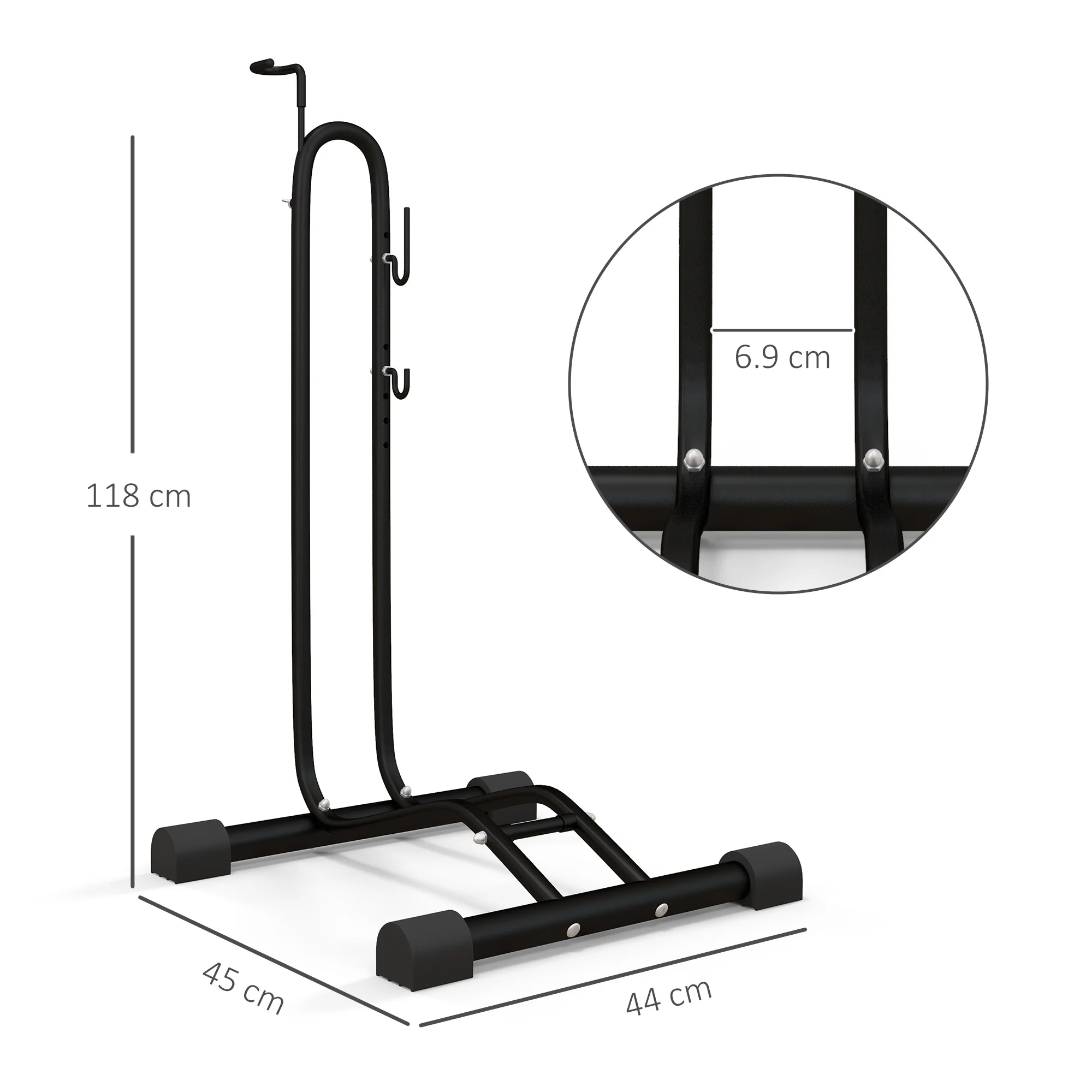 SPORTNOW Vertical & Horizontal Bike Rack Fits 6"-28" And 700c Bikes, Black - Image 5