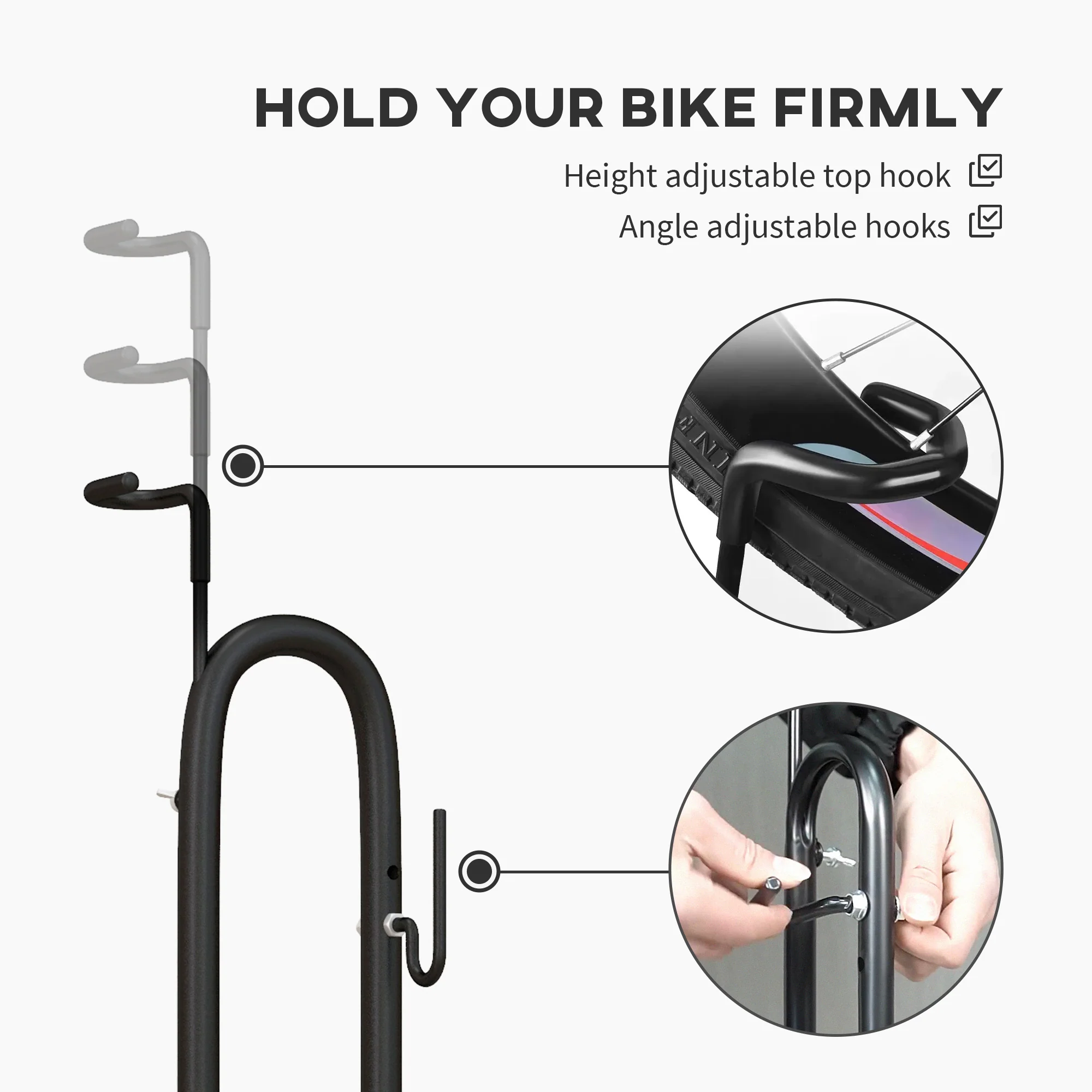 SPORTNOW Vertical & Horizontal Bike Rack Fits 6"-28" And 700c Bikes, Black - Image 6