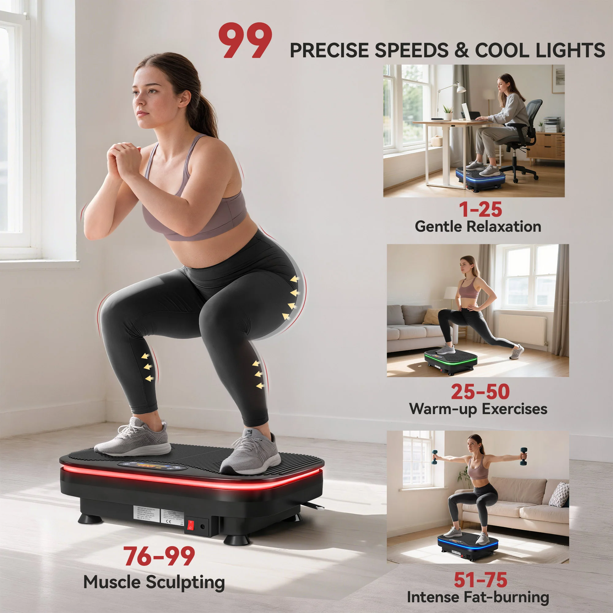 SPORTNOW Vibration Plate Exercise Machine with Cool Lights and Bluetooth - Image 3