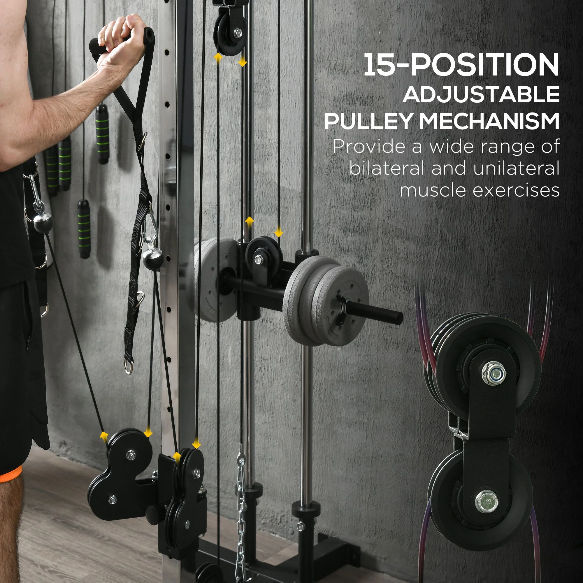 SPORTNOW Wall Mount Cable Station with 15 Positions Adjustable Dual Pulleys - Image 3