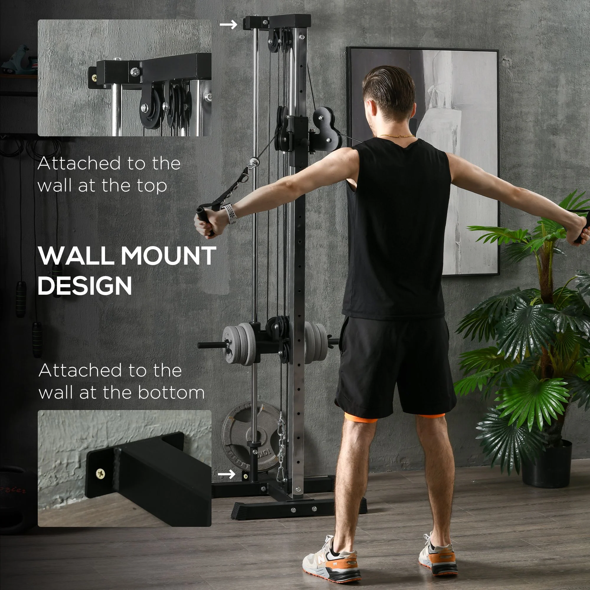 SPORTNOW Wall Mount Cable Station with 15 Positions Adjustable Dual Pulleys - Image 4