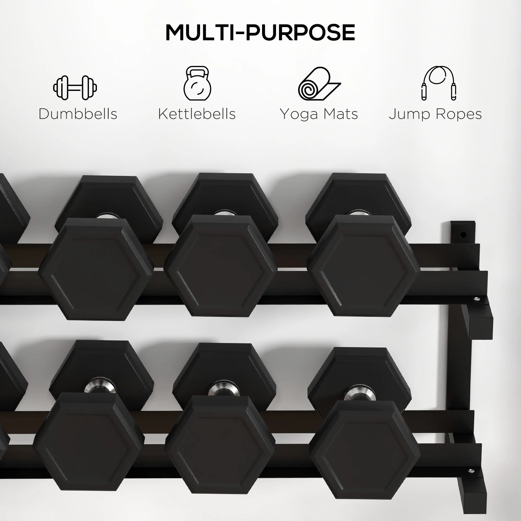 SPORTNOW Wall-Mounted Dumbbell Rack, 2-Tier Steel Design, Black - Image 4