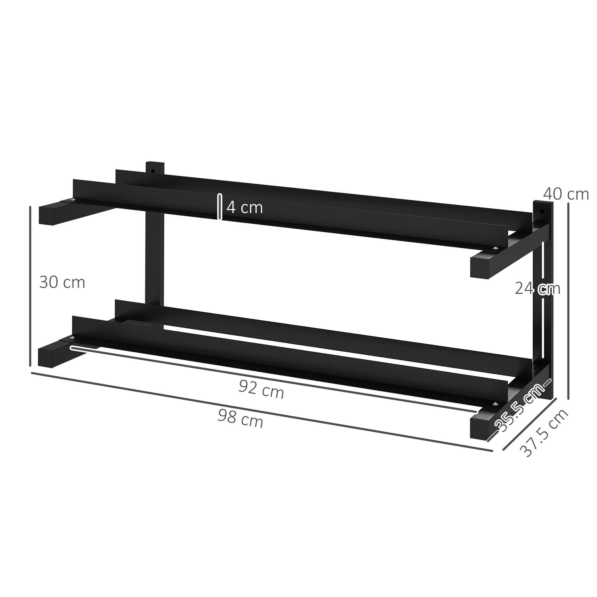 SPORTNOW Wall-Mounted Dumbbell Rack, 2-Tier Steel Design, Black - Image 5