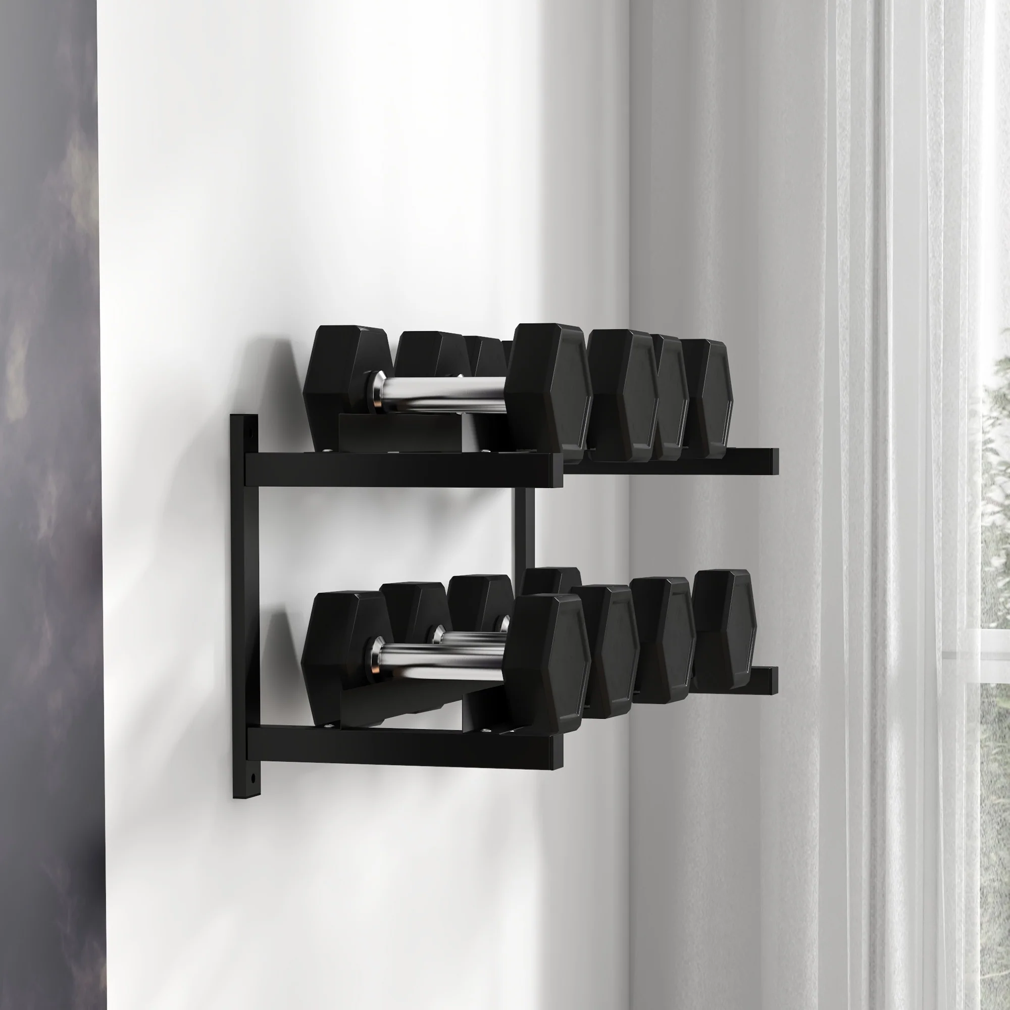 SPORTNOW Wall-Mounted Dumbbell Rack, 2-Tier Steel Design, Black - Image 8