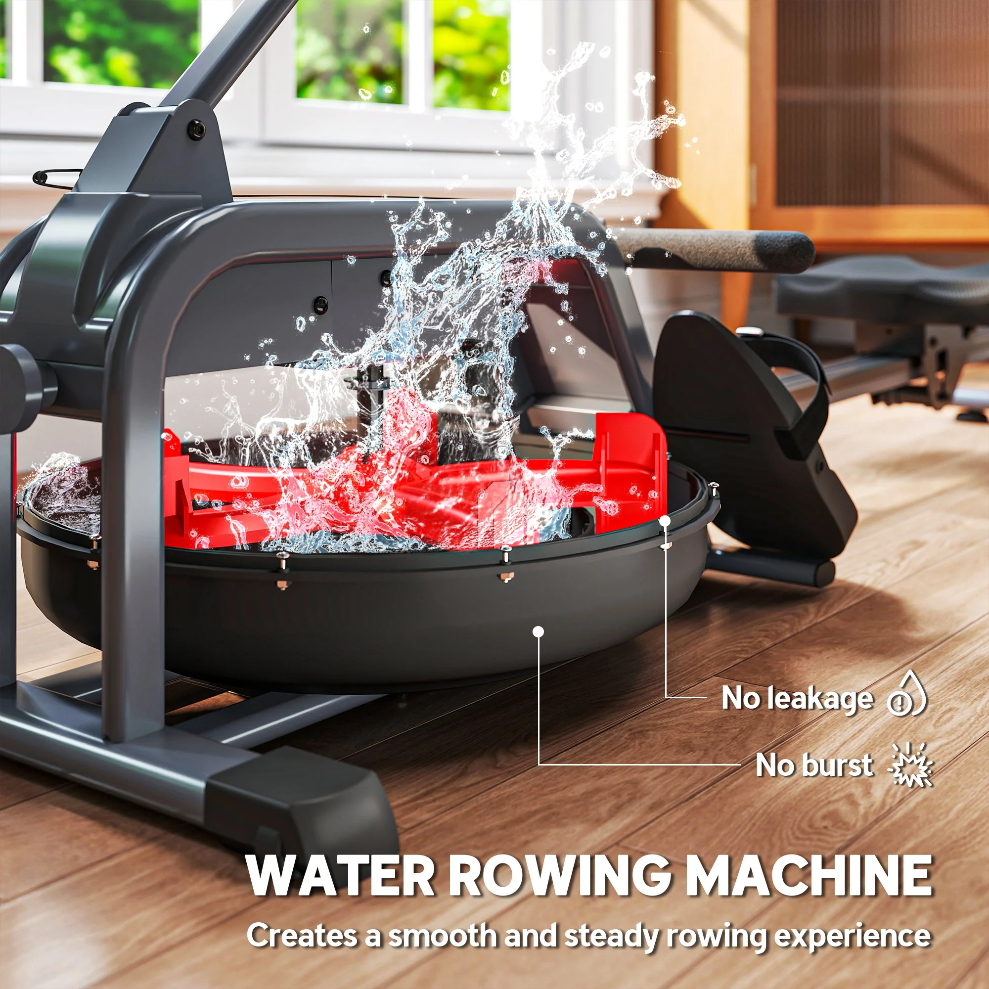 SPORTNOW Water Rowing Machine With Adjustable Resistance, Vertical Storage - Image 3