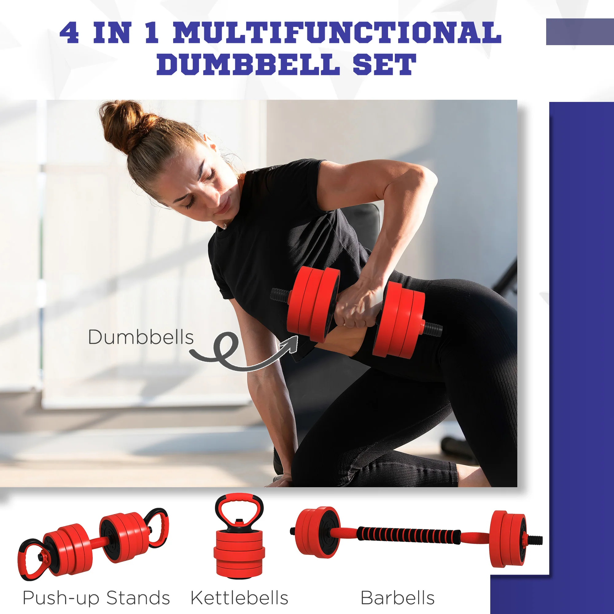 SPORTNOW Weight Dumbbells Set, Barbell, Kettlebell, Push Up Stand, 20kg - Image 3