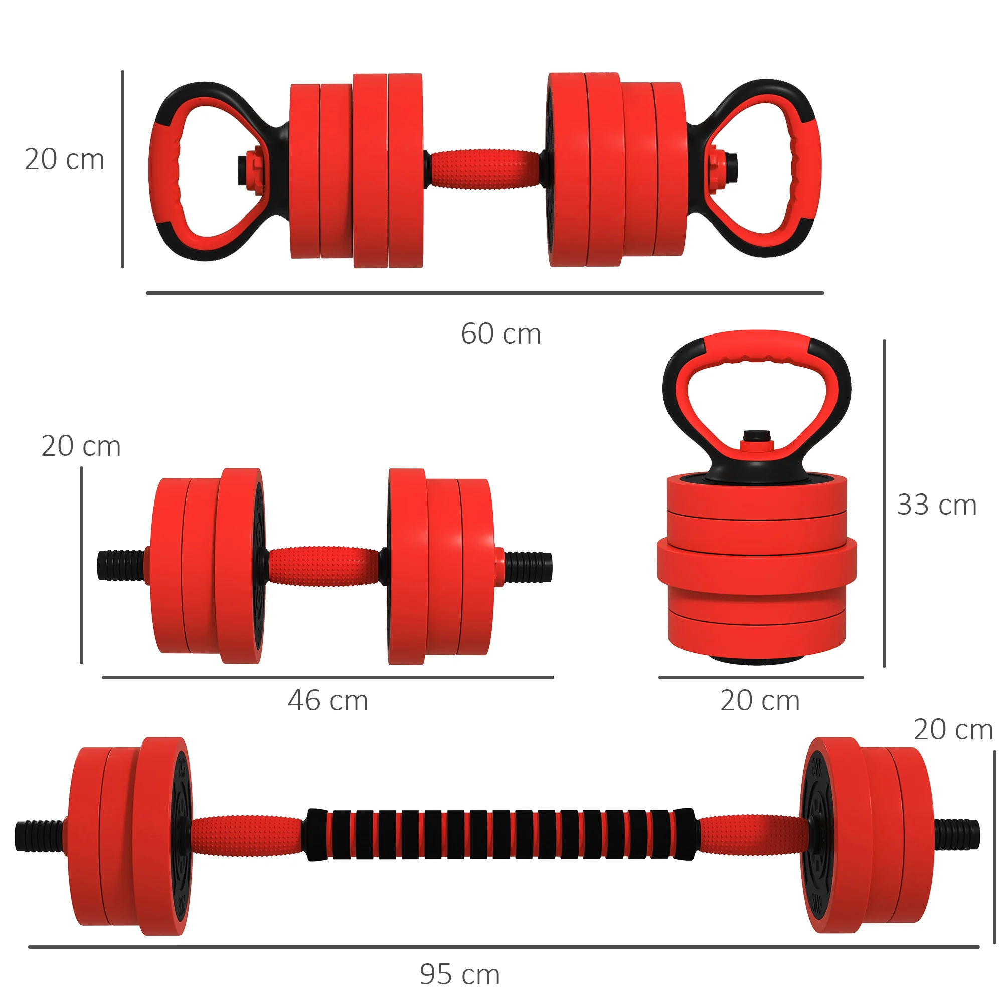 SPORTNOW Weight Dumbbells Set, Barbell, Kettlebell, Push Up Stand, 20kg - Image 5
