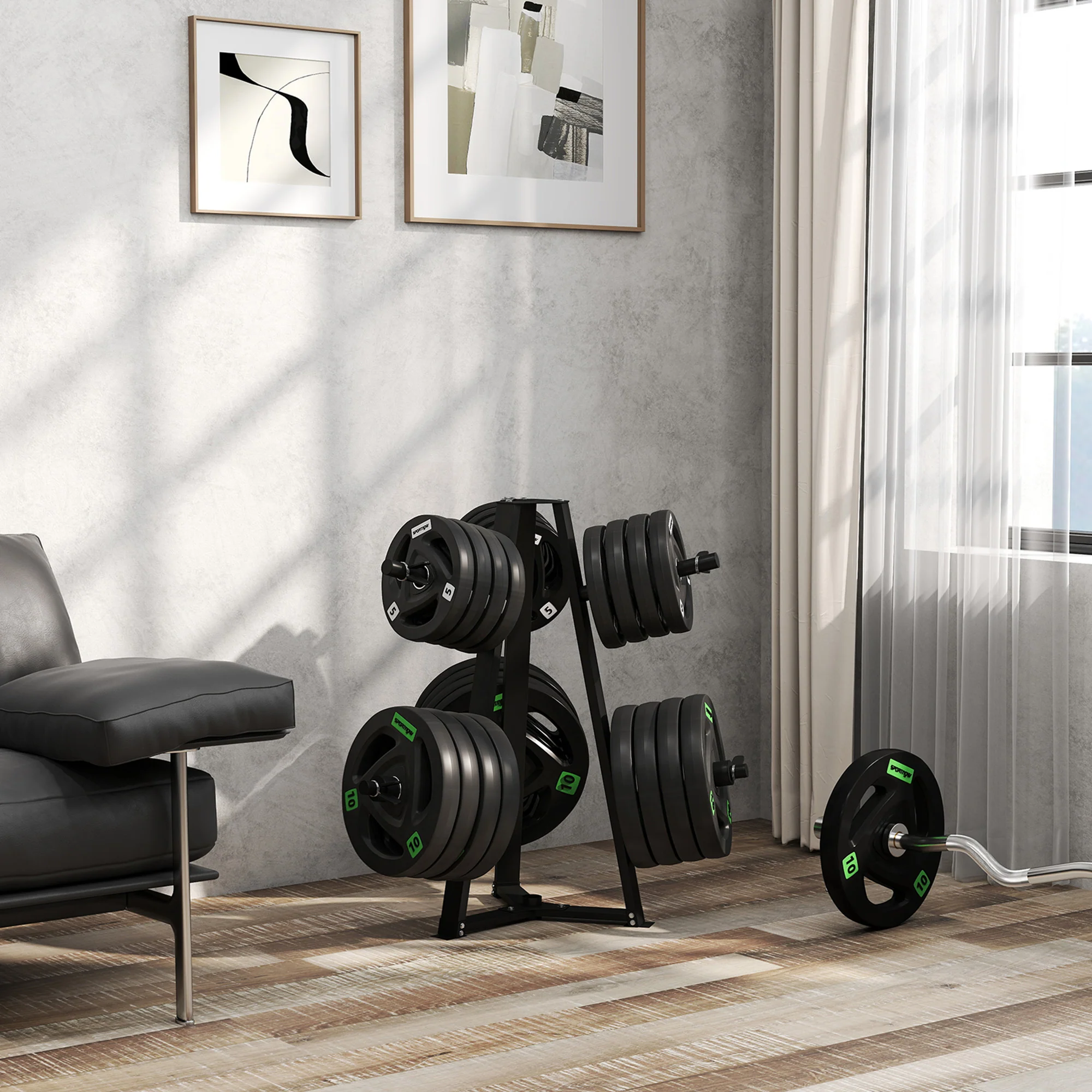 SPORTNOW Weight Plate Storage Rack with 6 Fasten Clamps, Max Load 300kg - Image 9