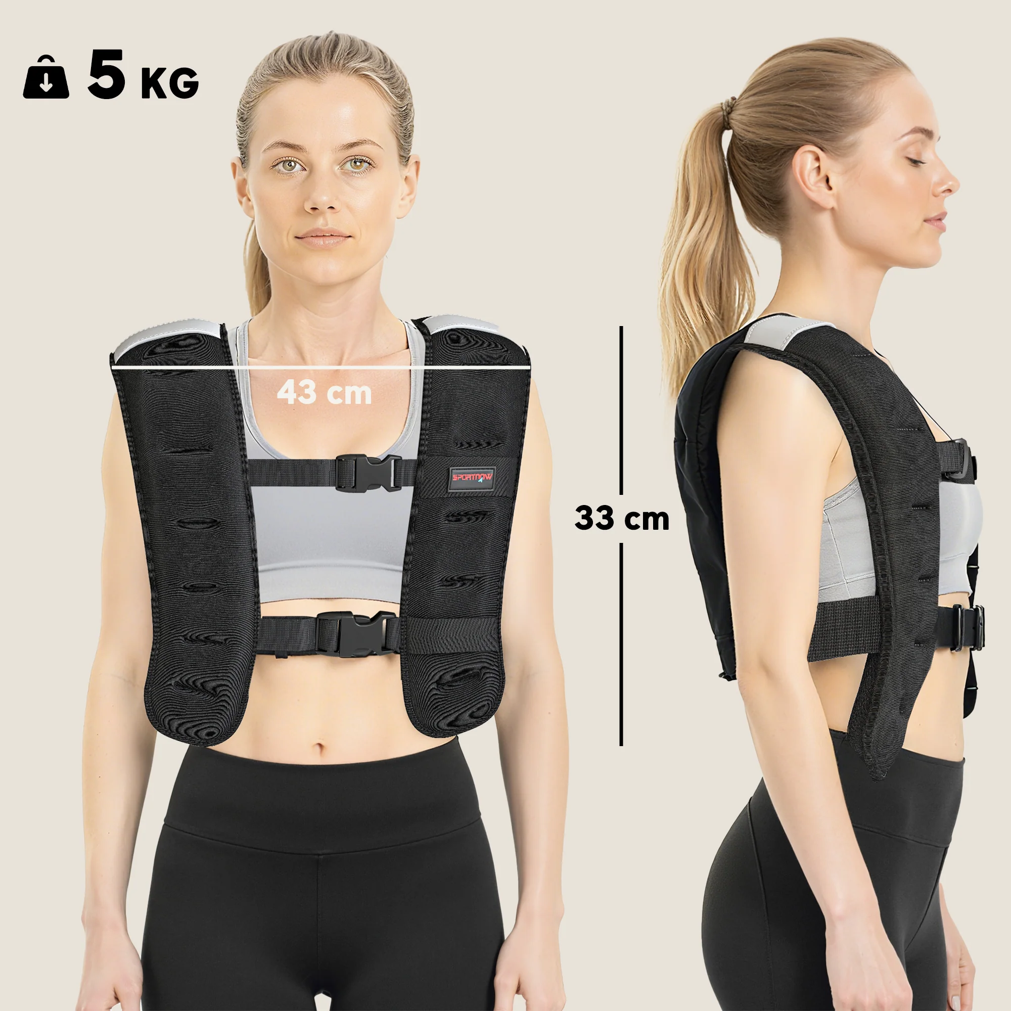 SPORTNOW Weighted Vest With Adjustable Straps And Reflective Strips - Image 5