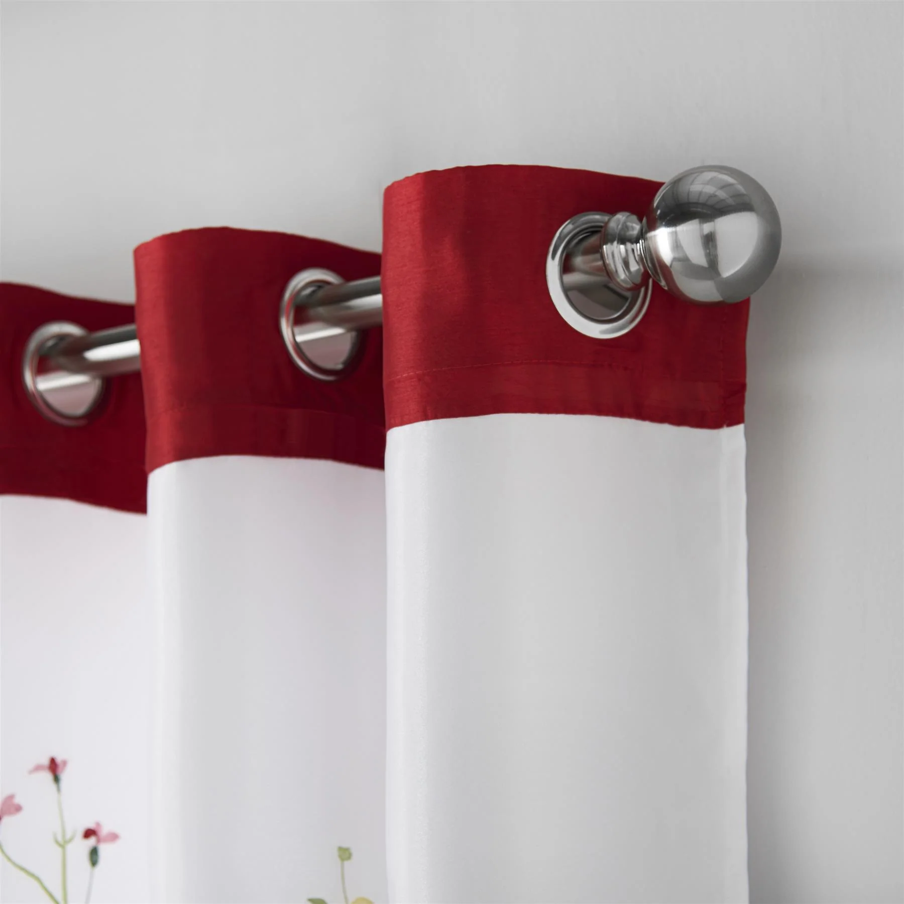 Spring Embroidered Lined Voile Ring Top Curtains - Image 2
