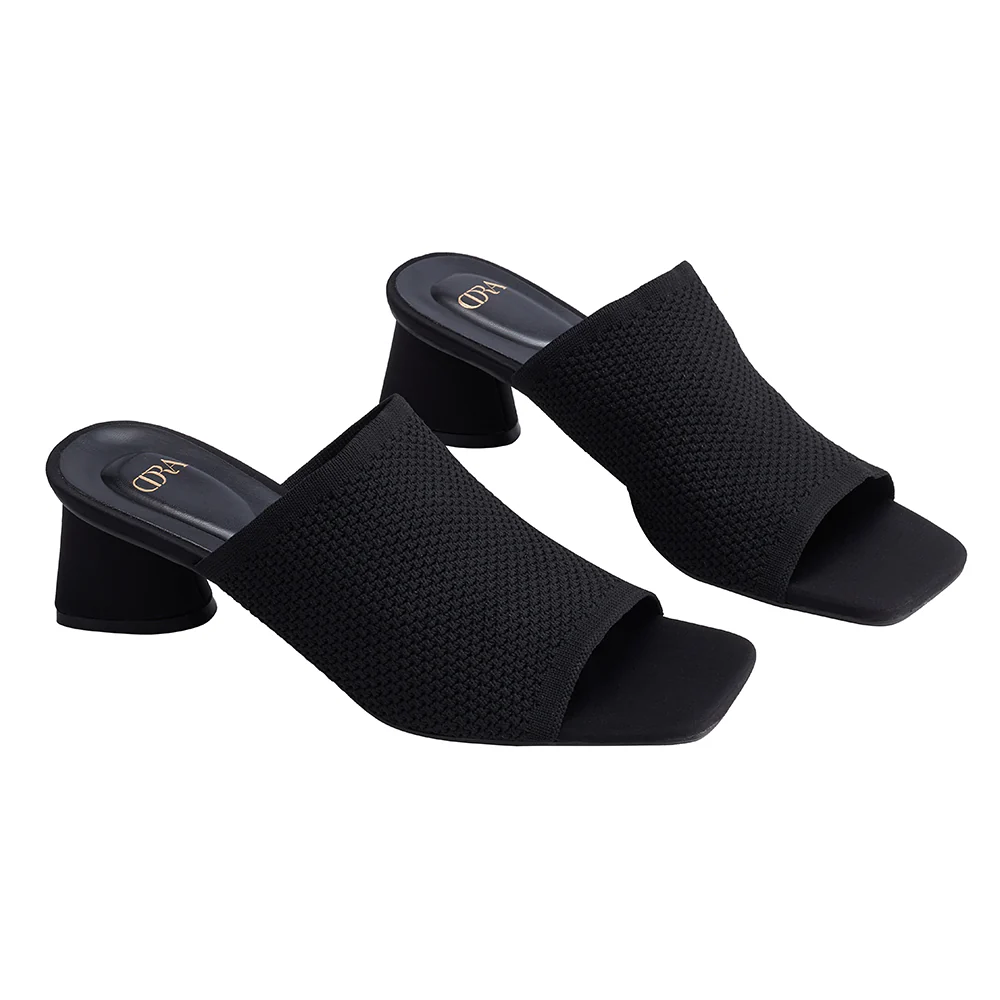Square Open Toe Chunky Block Heel Sandals - Black - Image 3