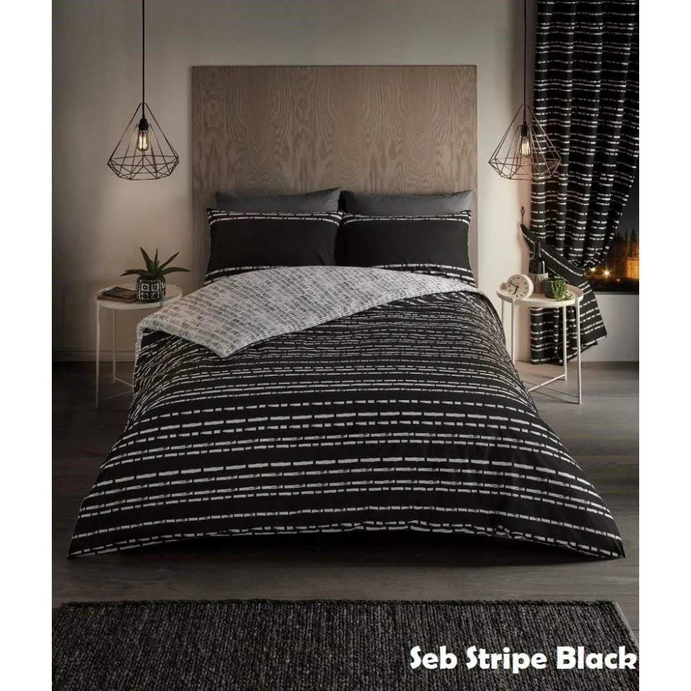 Stripe Duvet Cover Bedding Set - Black