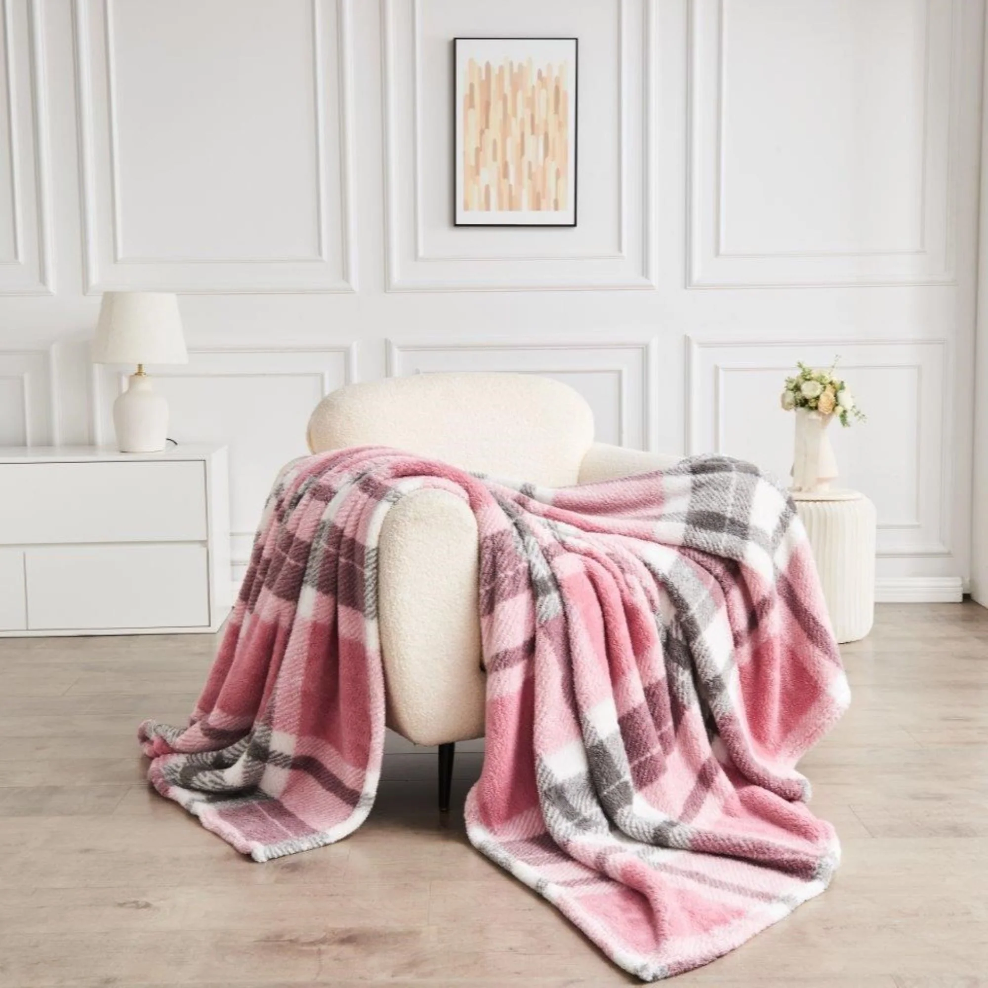 Teddy Windsor Check Throw - Pink - Image 2