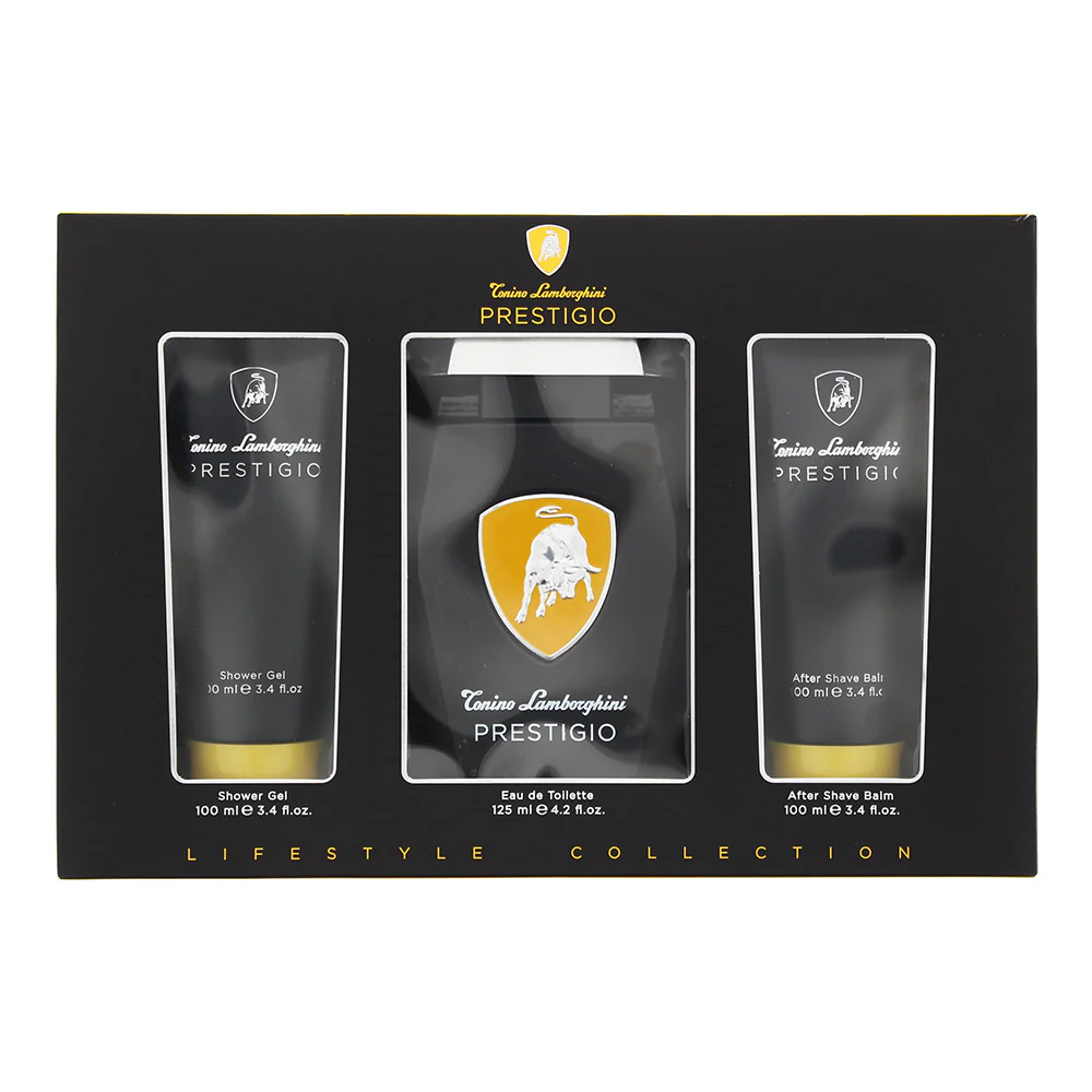 Lamborghini Prestigio 3 Piece Gift Set: Eau De Toilette Shower Gel 100ml - Aftershave Balm 100ml