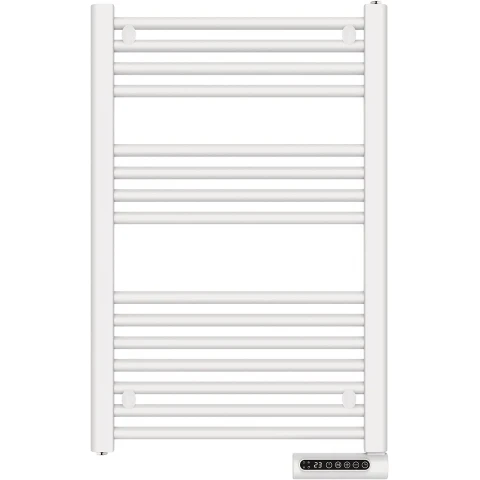Towel Rail Bathroom Heater 500W Vertical Fluid Radiator White Electric 24/7 Timer Eco Low Energy