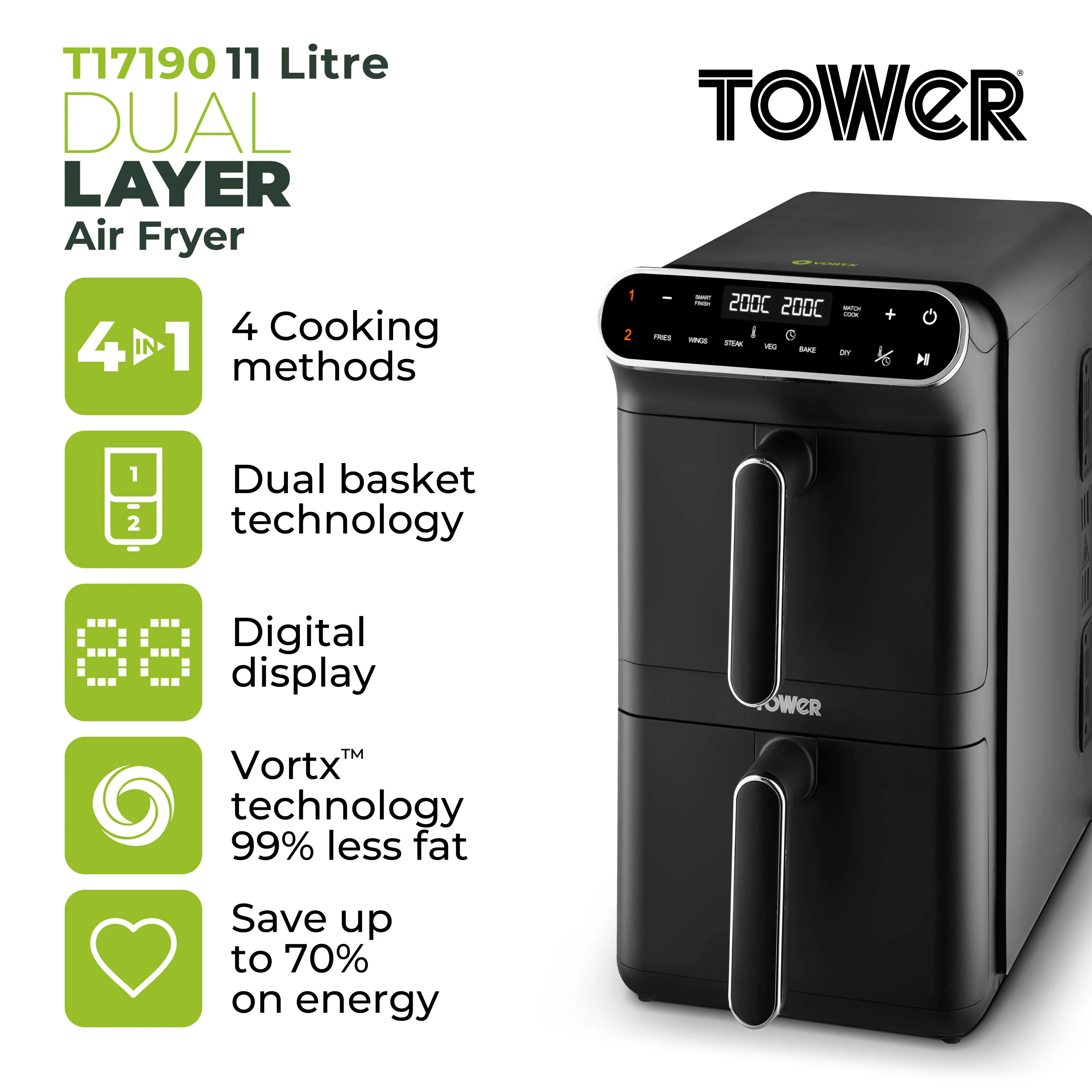Tower Dual Layer 11L Airfryer - Image 2