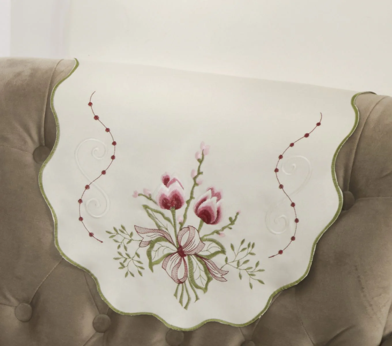 Tulip Embroidered Table Cloth in Cream - Image 2