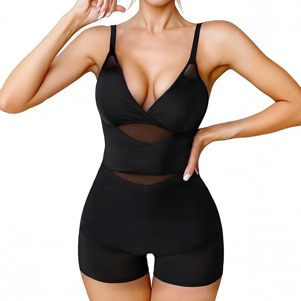 Tummy Control Boyshorts Sculpting Shapewear Mesh Bodysuit - Image 2