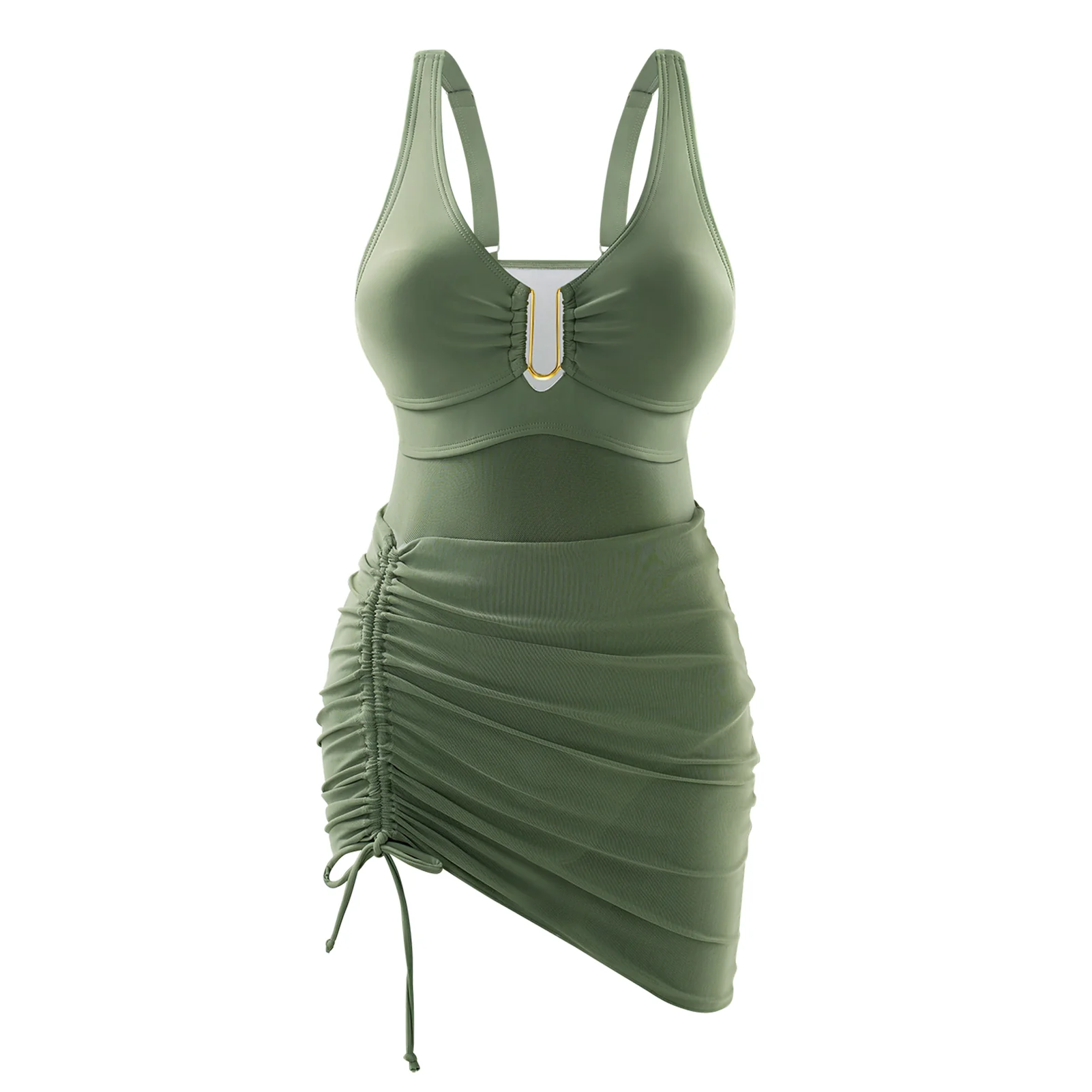 Tummy Control One-Piece Swimsuit Khaki Green