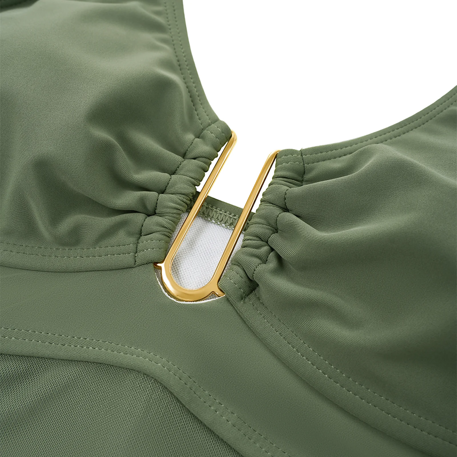 Tummy Control One-Piece Swimsuit Khaki Green - Image 3
