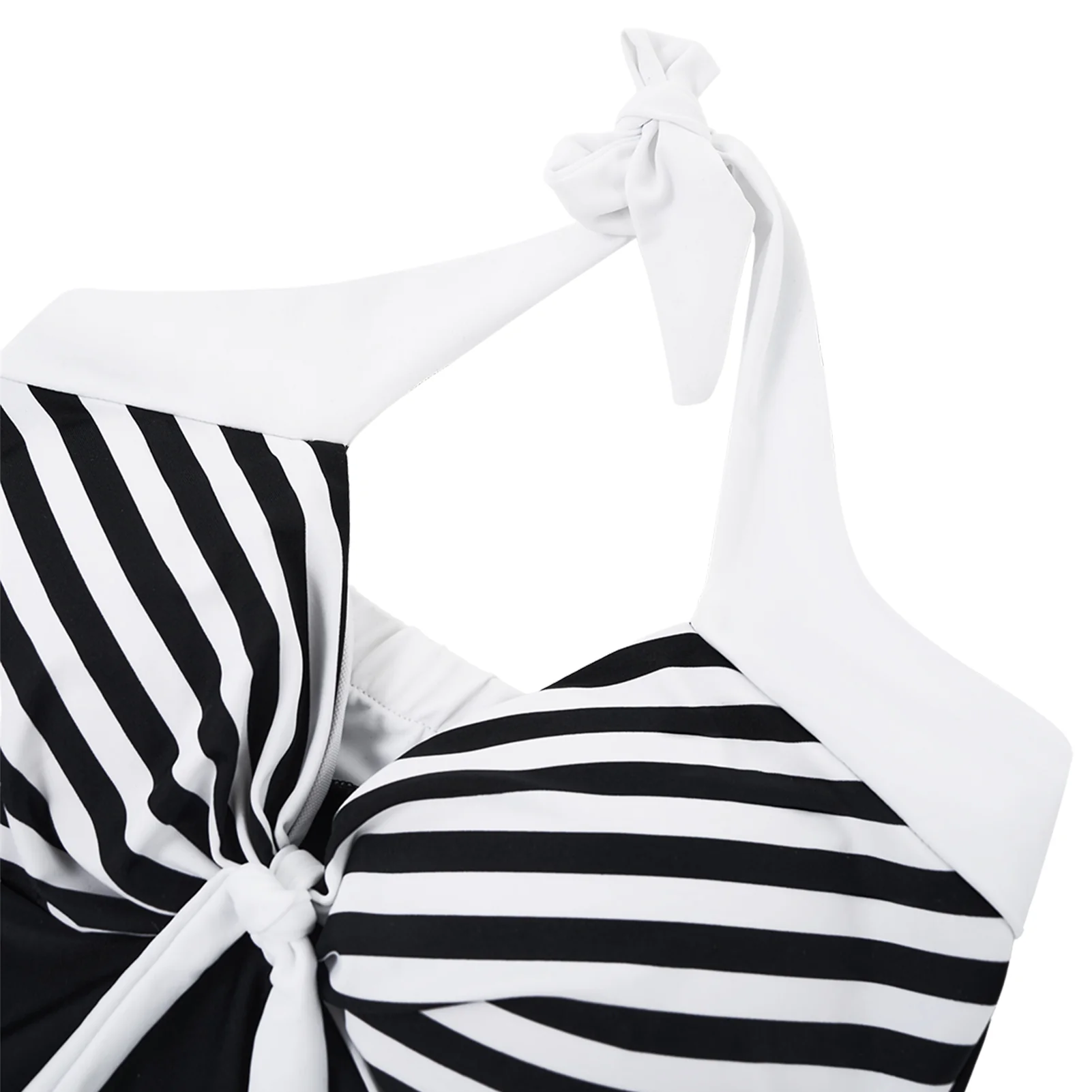 Tummy Control One-Piece Swimsuit Swim Dress Black & White Stripe - Image 3