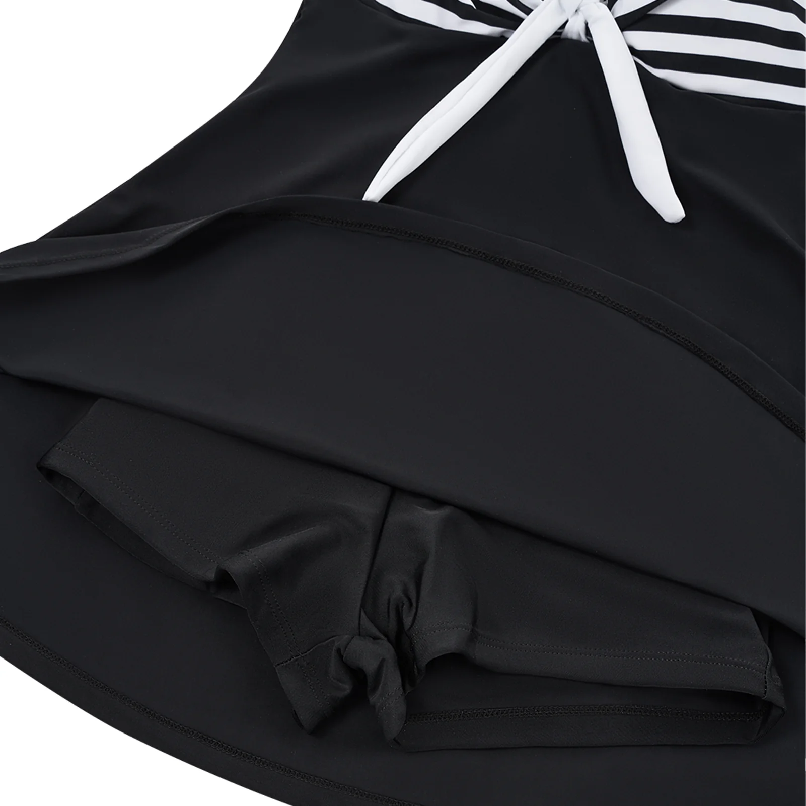 Tummy Control One-Piece Swimsuit Swim Dress Black & White Stripe - Image 4