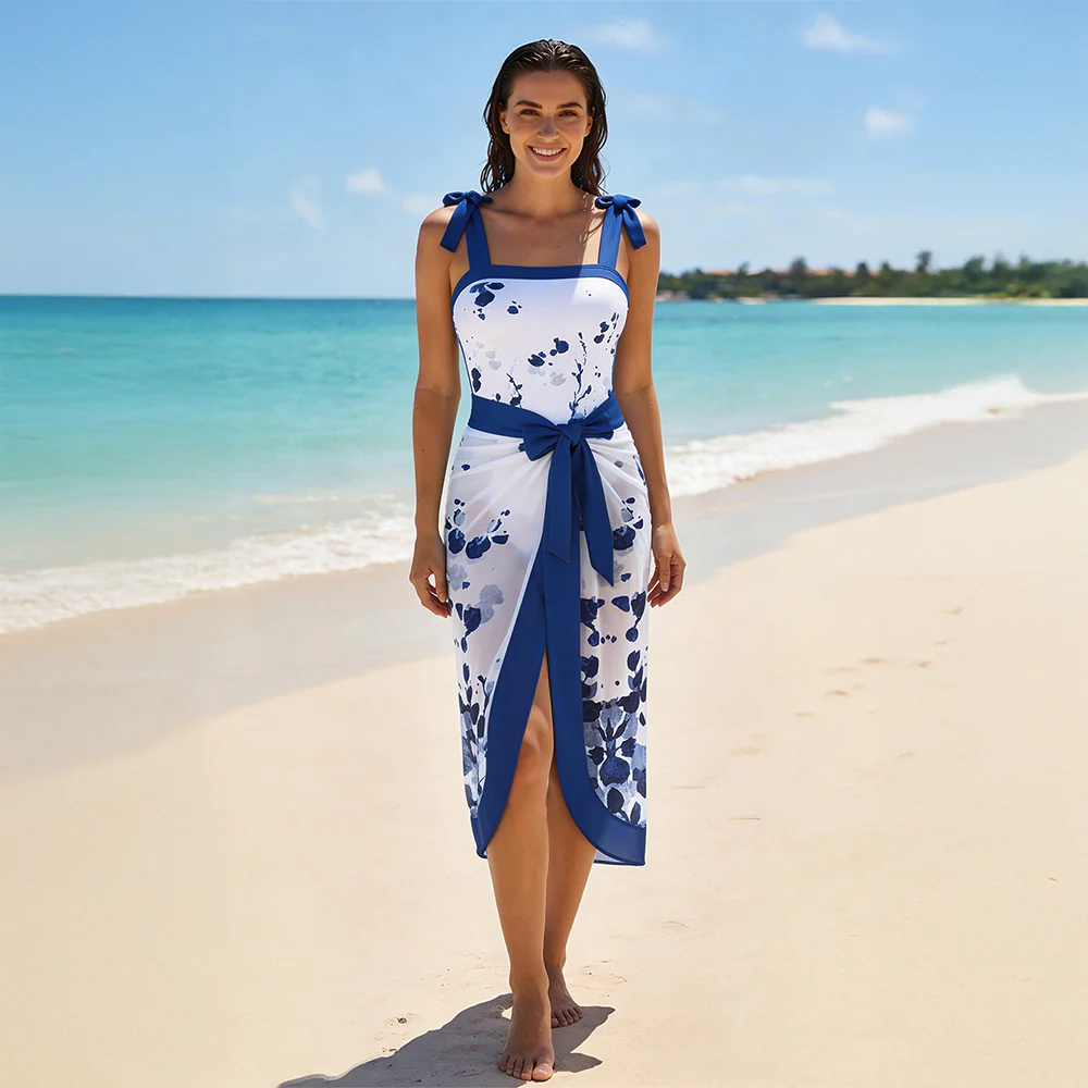 Tummy Control Swimsuit with Cover Up Skirt