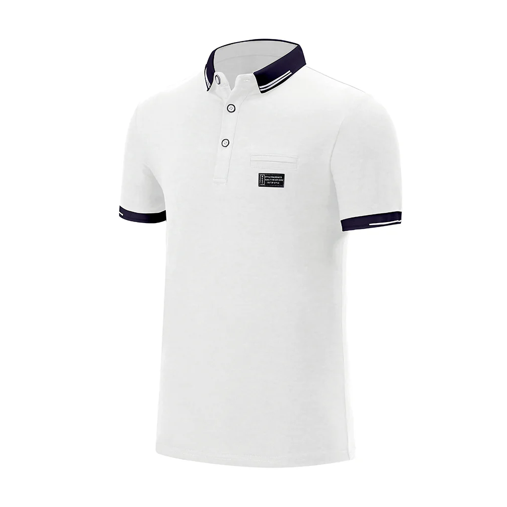 Turn Down Collar Short Sleeve Polo Shirt - White - Image 3