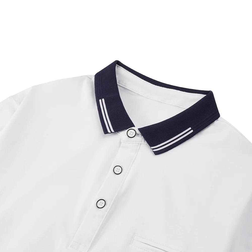 Turn Down Collar Short Sleeve Polo Shirt - White - Image 5