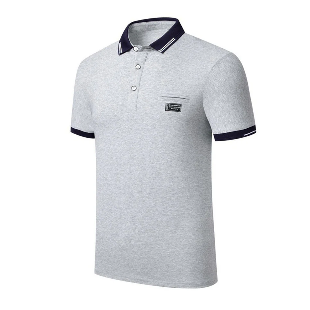 Turn Down Collar Short Sleeve Polo Shirt - Grey - Image 3