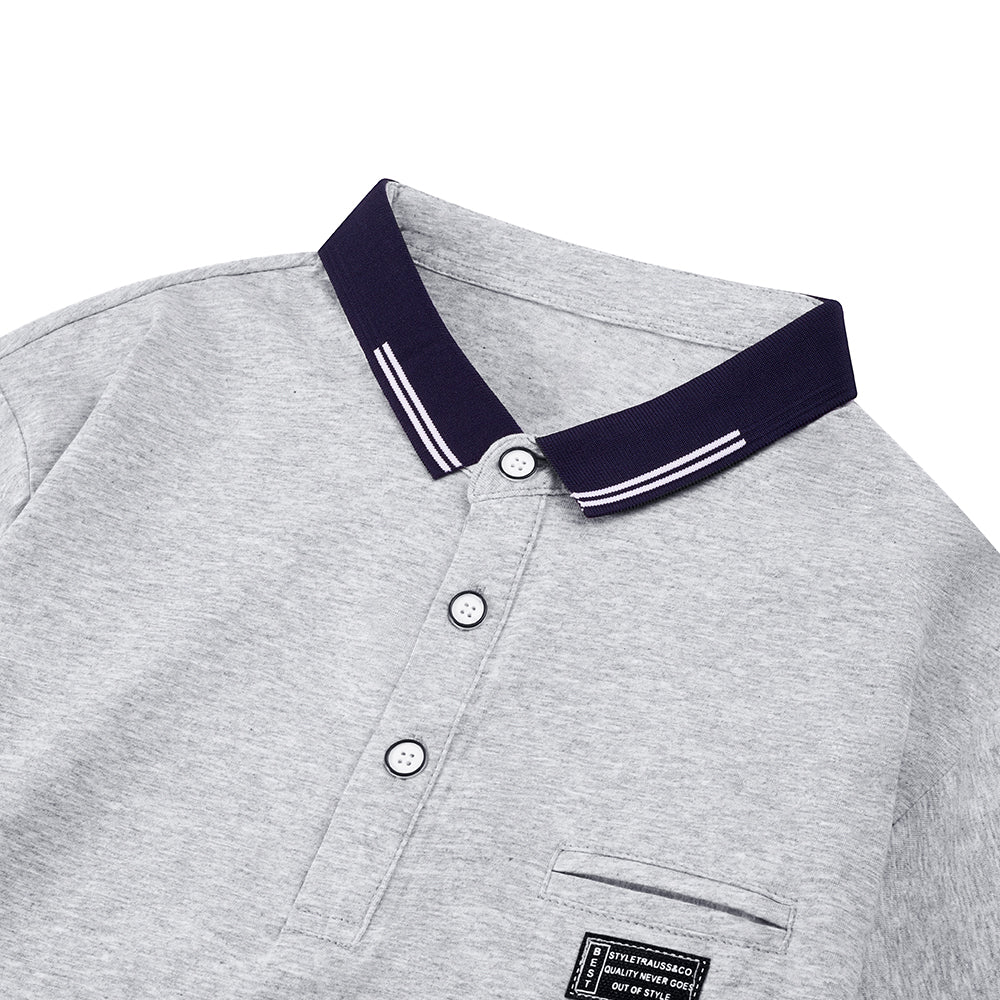 Turn Down Collar Short Sleeve Polo Shirt - Grey - Image 5