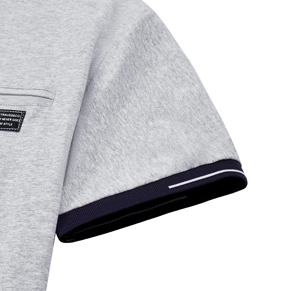 Turn Down Collar Short Sleeve Polo Shirt - Grey - Image 6